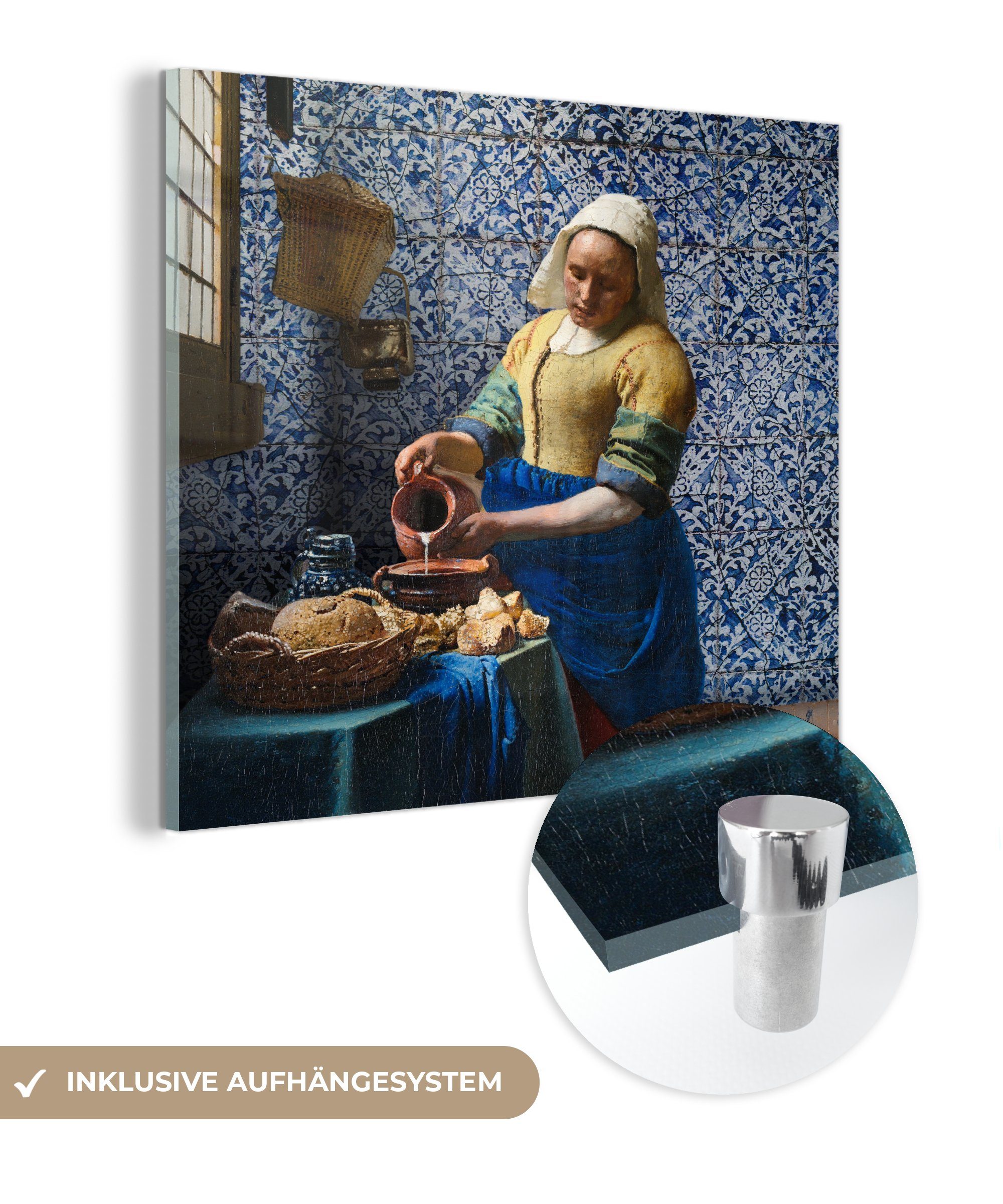 MuchoWow Acrylglasbild Milchmädchen - Delfter Blau - Vermeer - Gemälde - Alte Meister, (1 St), Glasbilder - Bilder auf Glas Wandbild - Foto auf Glas - Wanddekoration