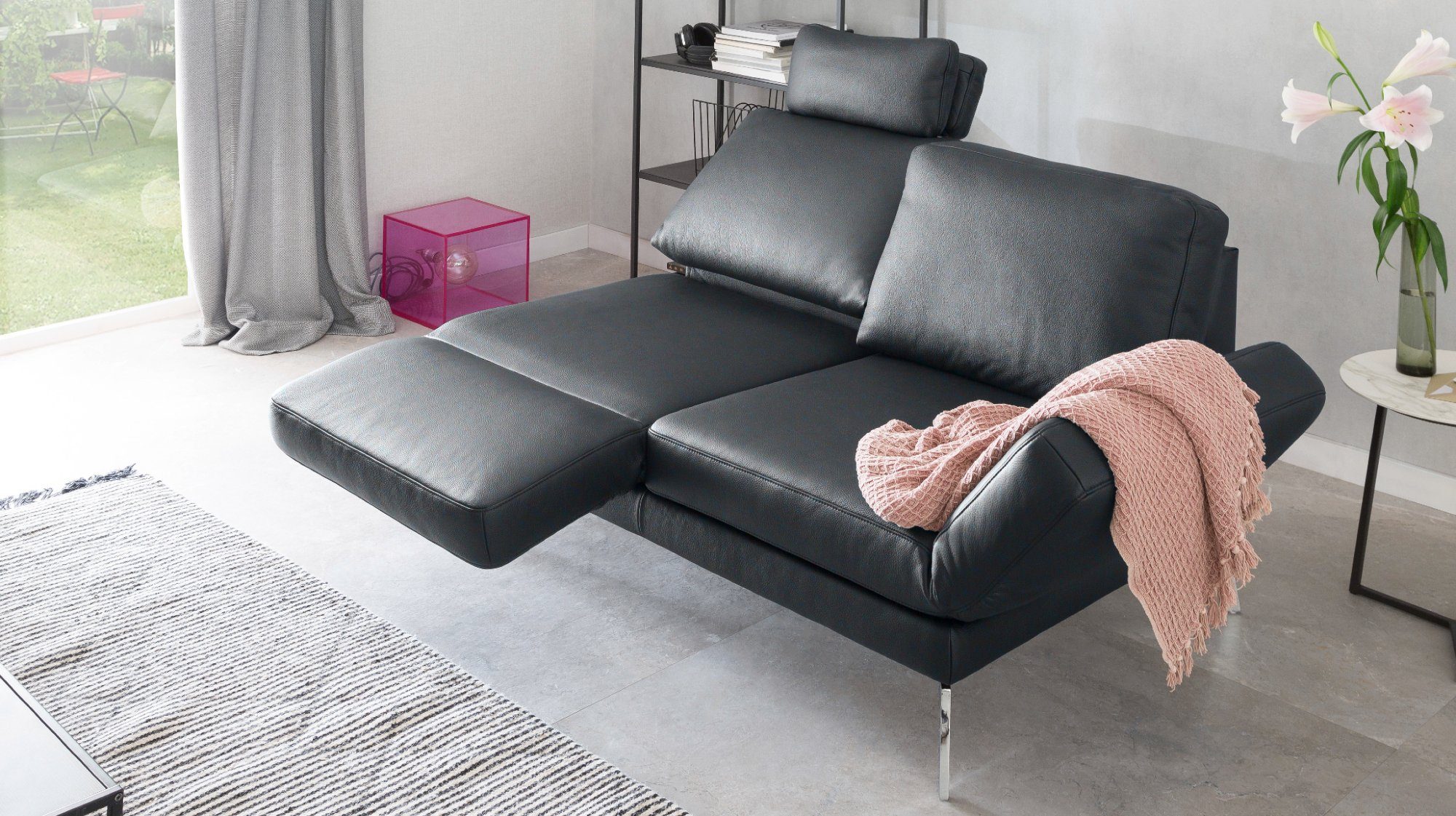 Sofa Leder Farben 2-Sitzer verschiedene HURRICANE, schwarz KAWOLA
