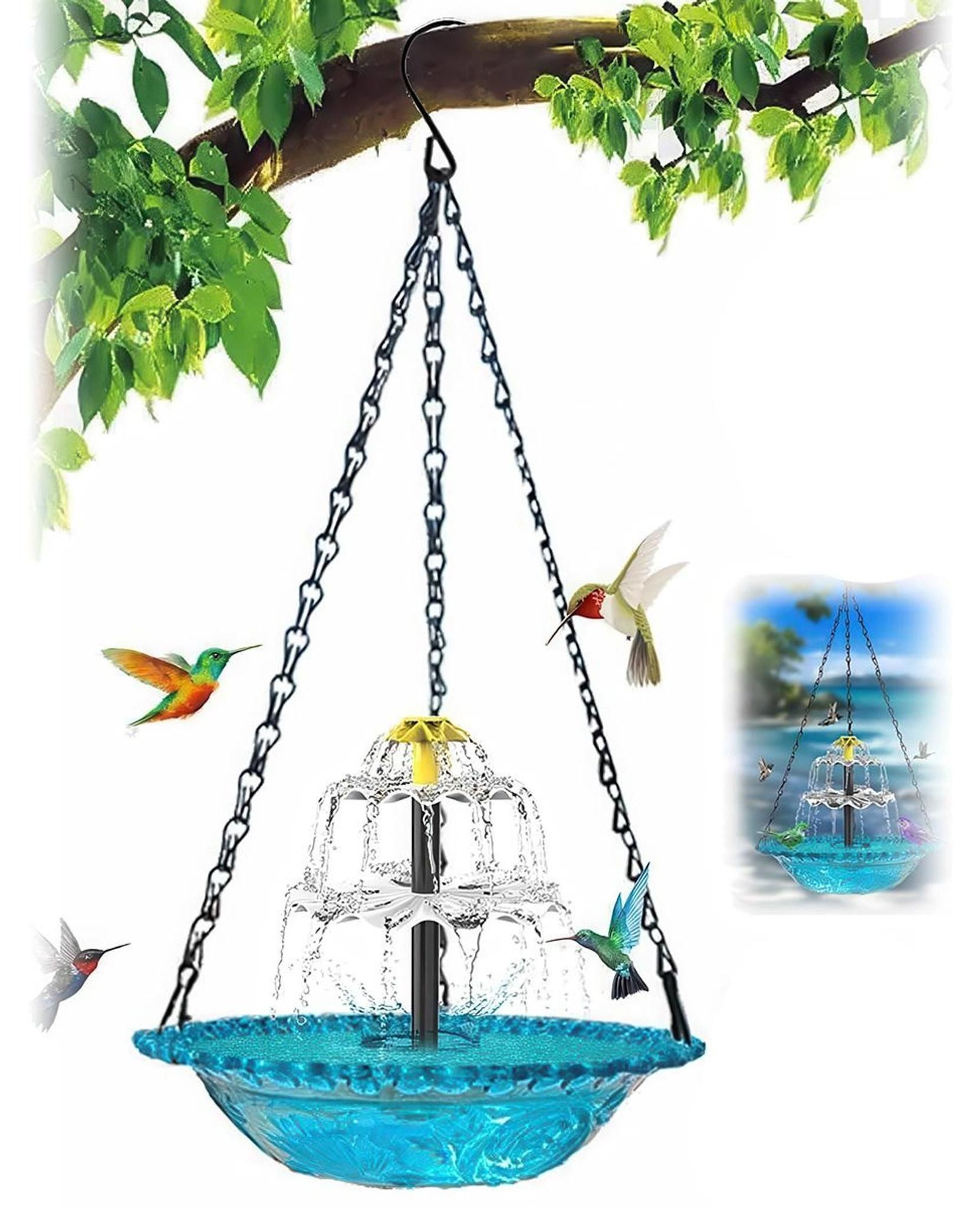 FELIXLEO Gartenbrunnen Solar Vogelbad Wasserfall Brunnen Hängend Solarpumpe Gartendeko