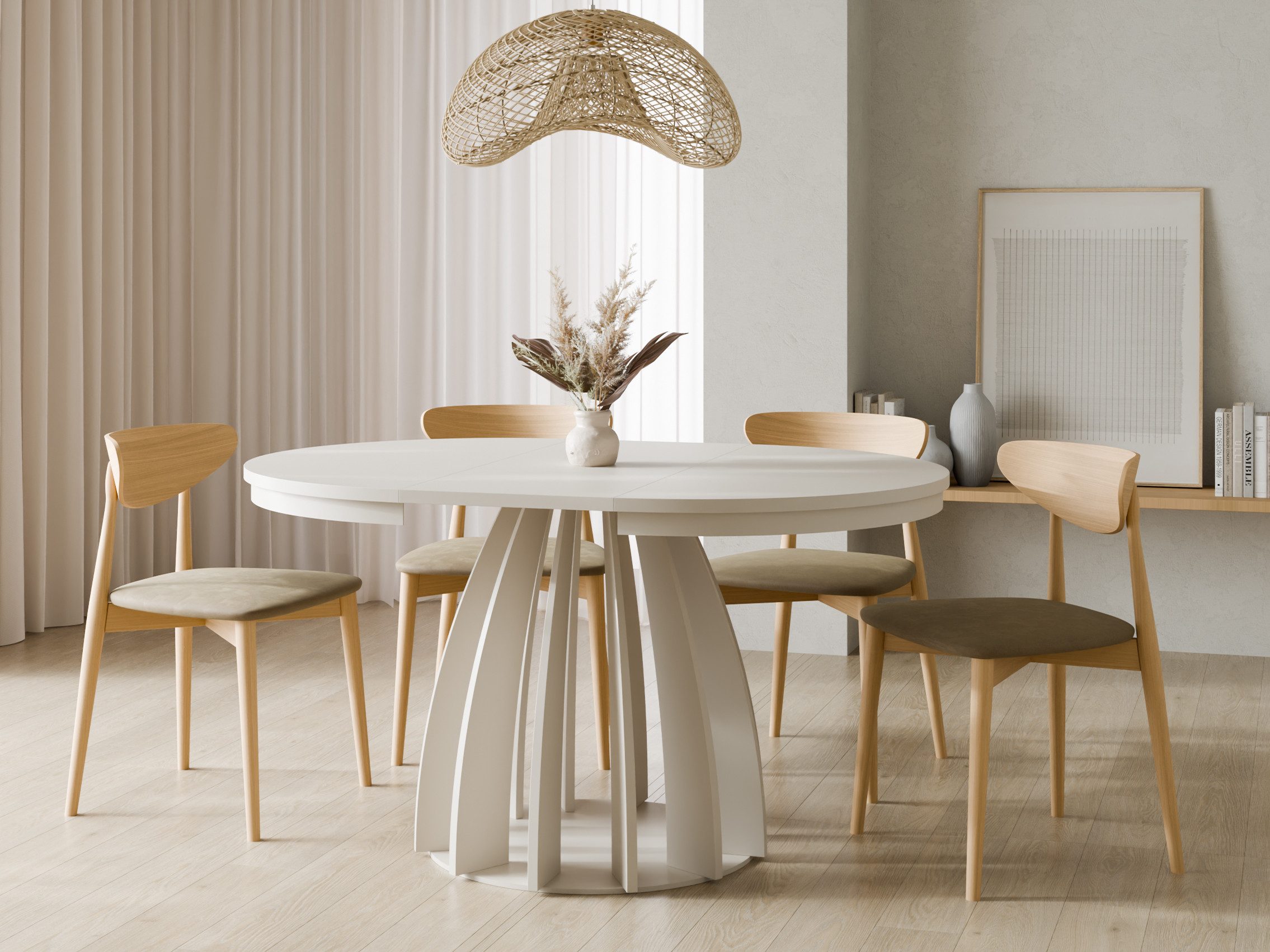Compleo Esstisch Runder Tisch, ausziehbar 100-180 cm SABO, Kaschmir (MADE IN EU)
