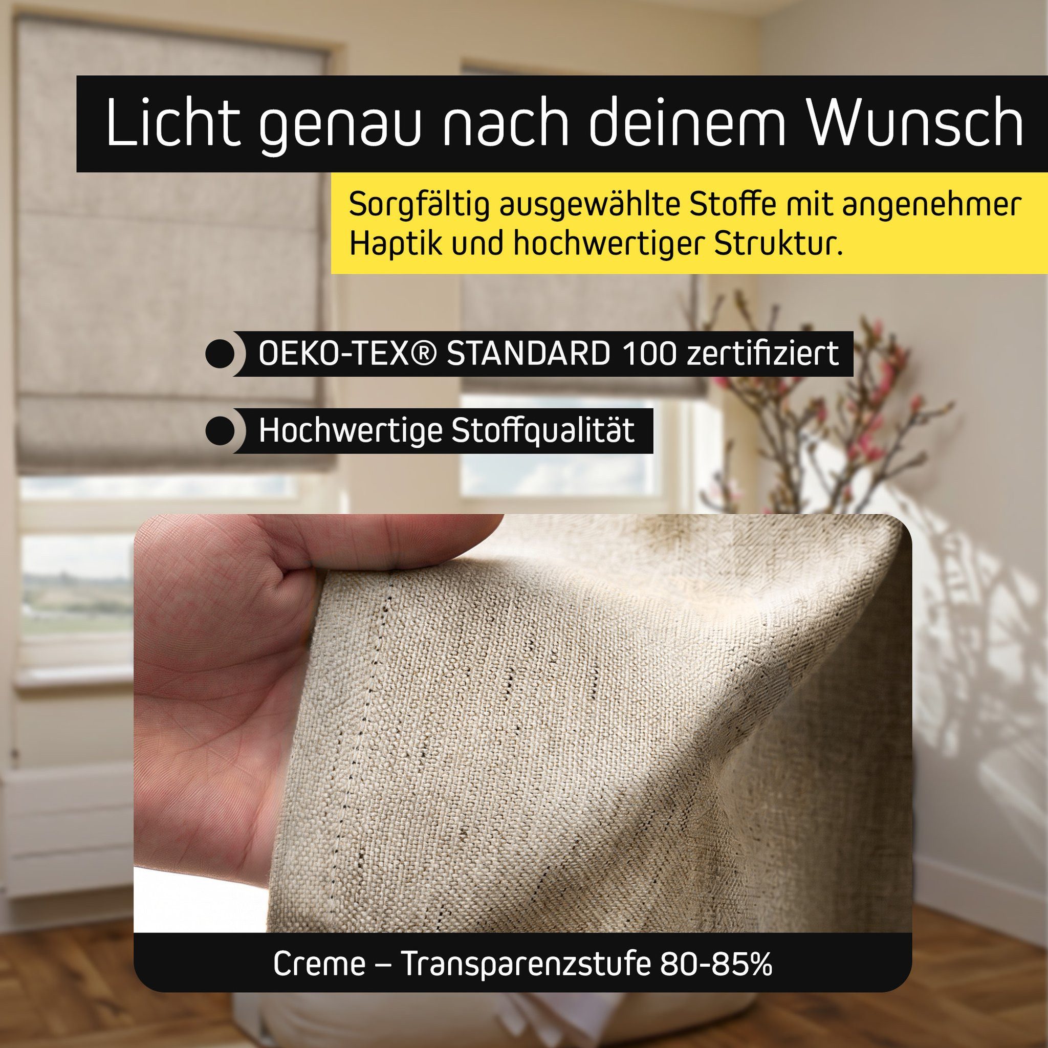 Victoria M. Raffrollo Ivora Premium Raffrollo 50x130cm Creme Verdunkelnd mit Bohren, mit Faltenband, mit Bohren, freihängend, Abnehmbarer Stoff mit OEKO-TEX® Ze – Bild 5 von 5