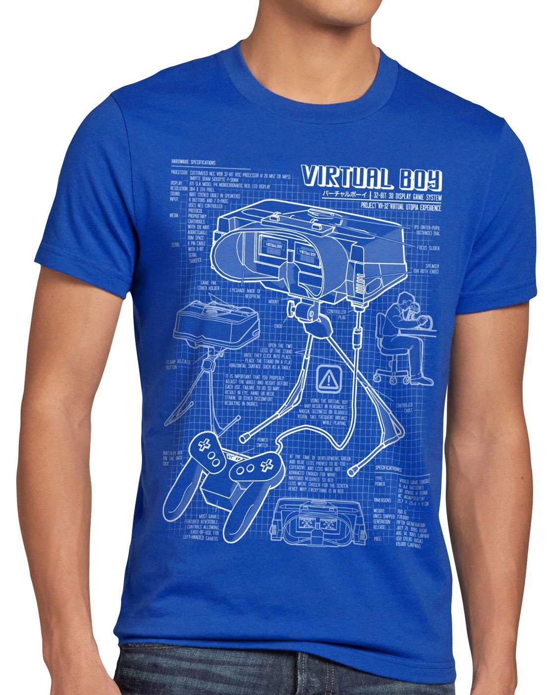 style3 Print-Shirt Herren T-Shirt Virtual Boy 32Bit videospiel nintendo konsole gamer super n64 nes blau