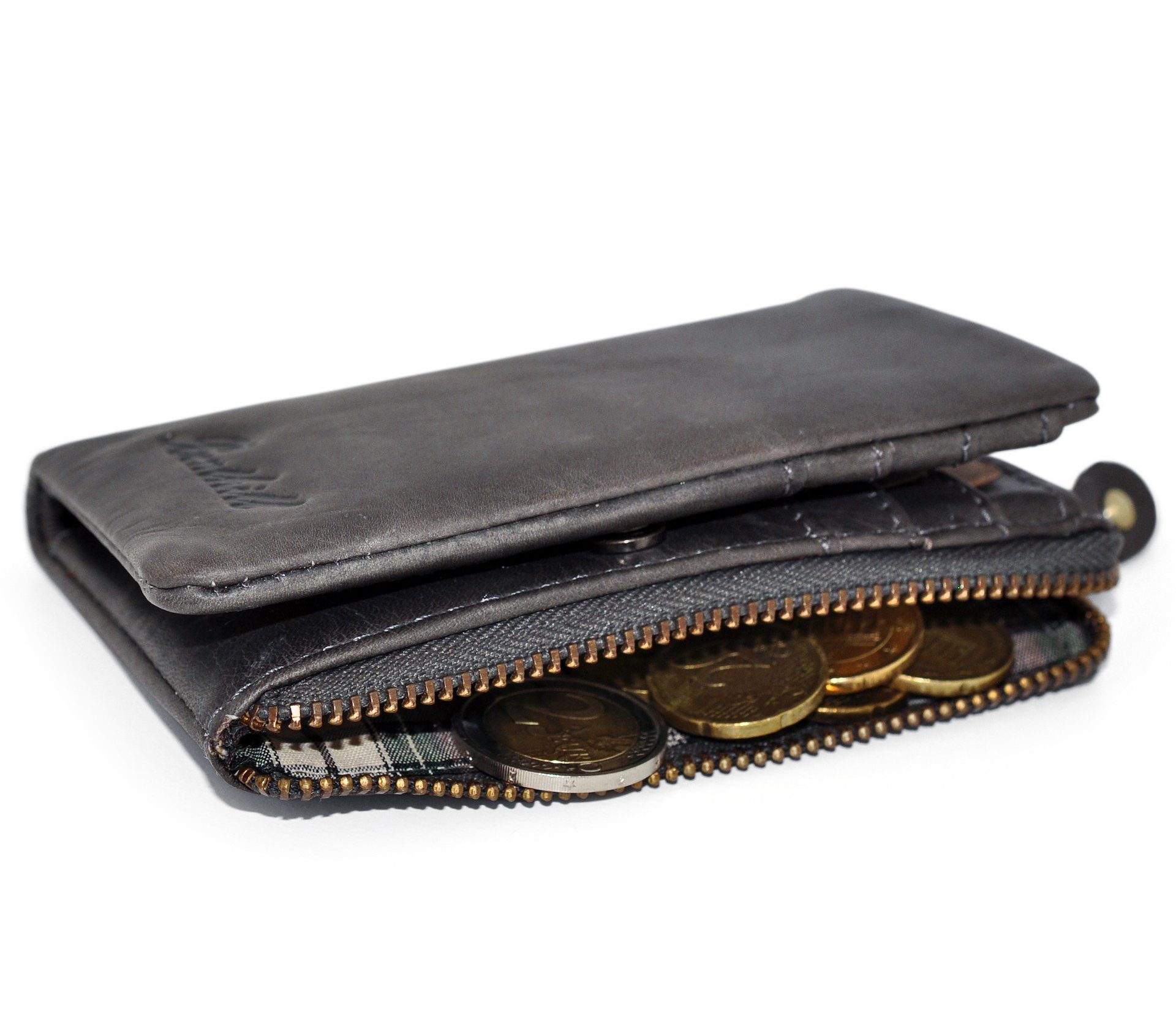 Klein RFID Slim-Wallet, Leder Reißverschlussfach Münzfach Echt RFID-Schutz Schutz Kartenfächer Benthill Grau Kartenfächer Geldbeutel 6 Geldbörse