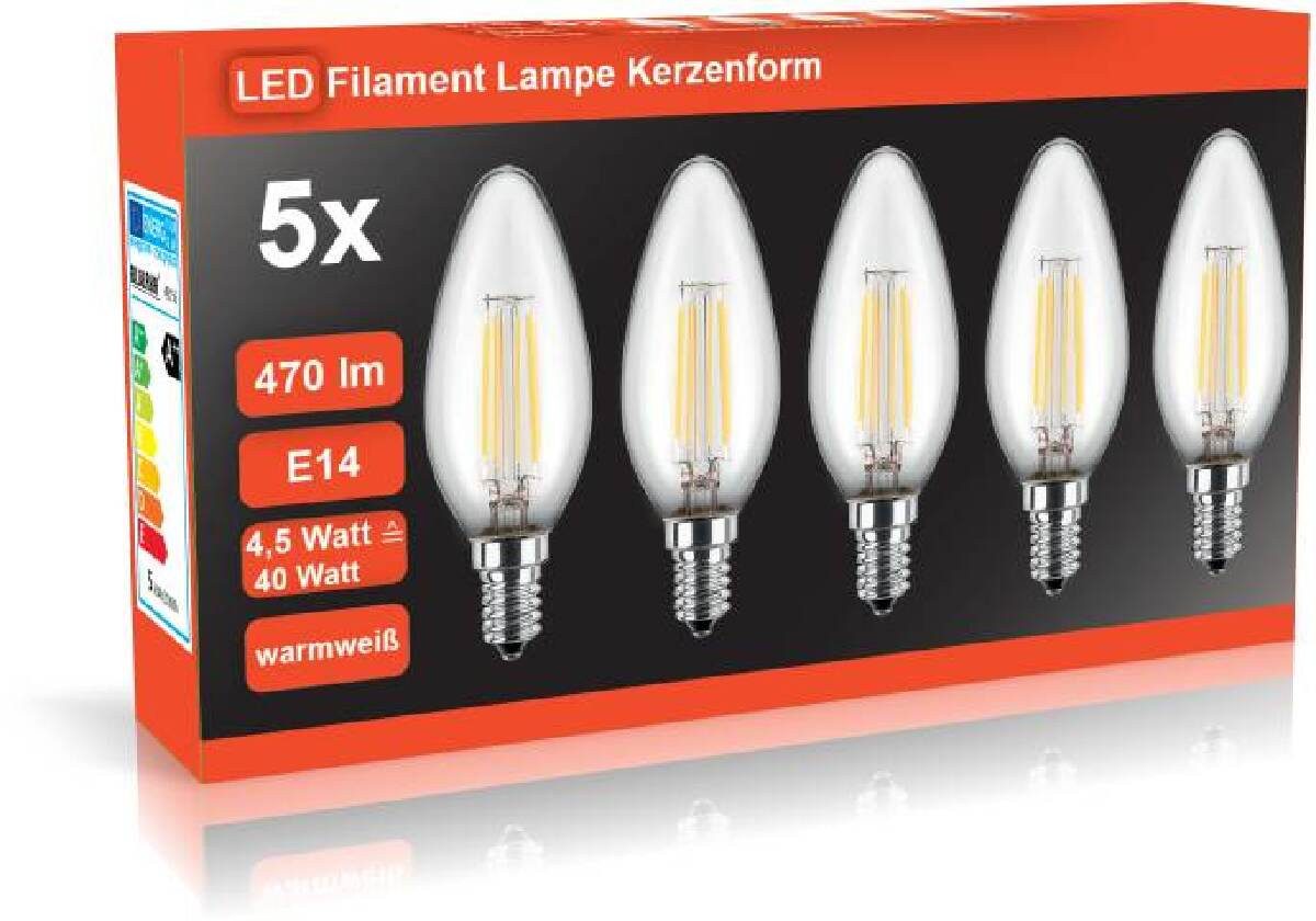 BLULAXA LED-Leuchtmittel BLULAXA 5er Pack LED Filament Lampe C35, 470 lm, E günstig online kaufen
