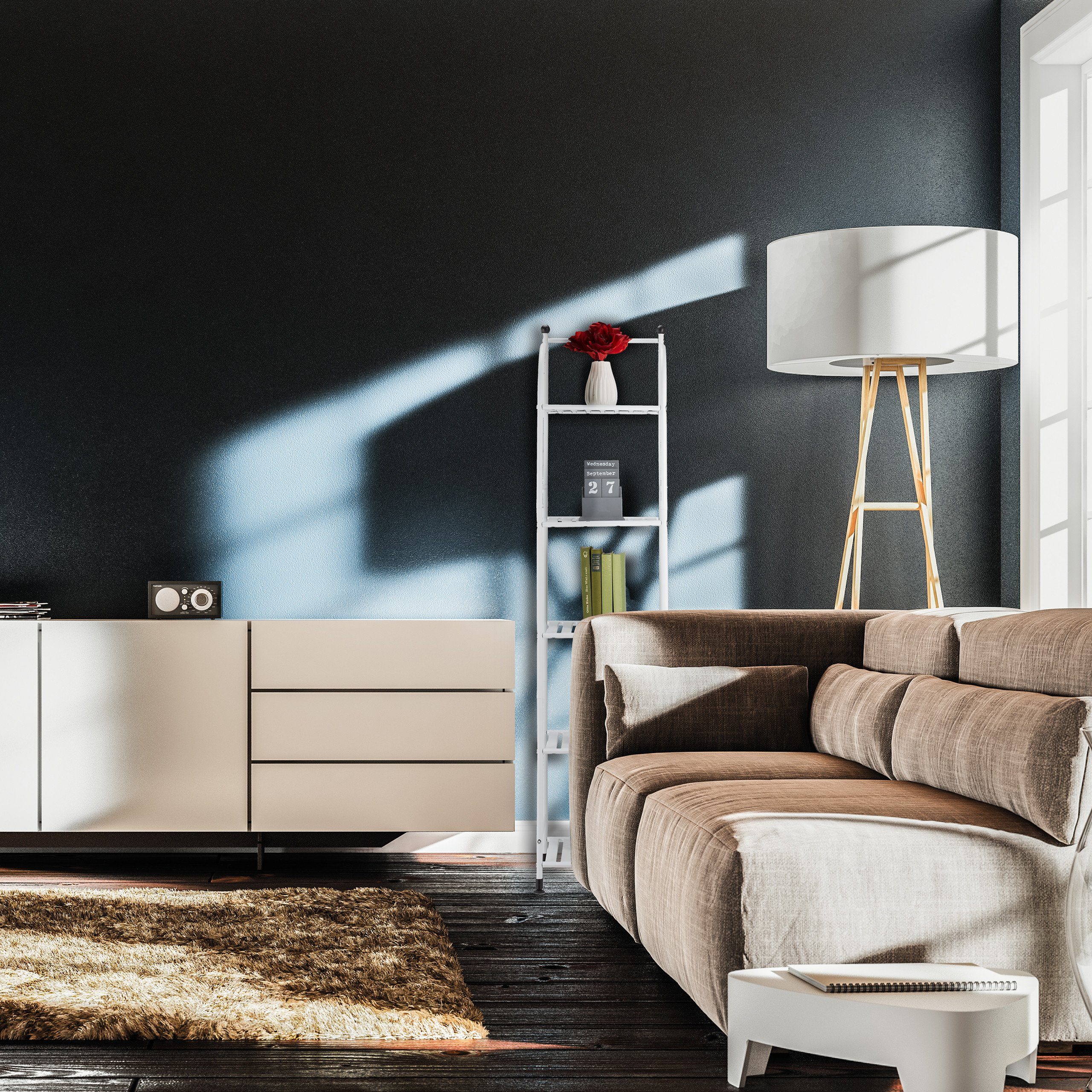 relaxdays Standregal Schmales Standregal mit 5 Ablagen, 1-tlg., weiß – Bild 5 von 5