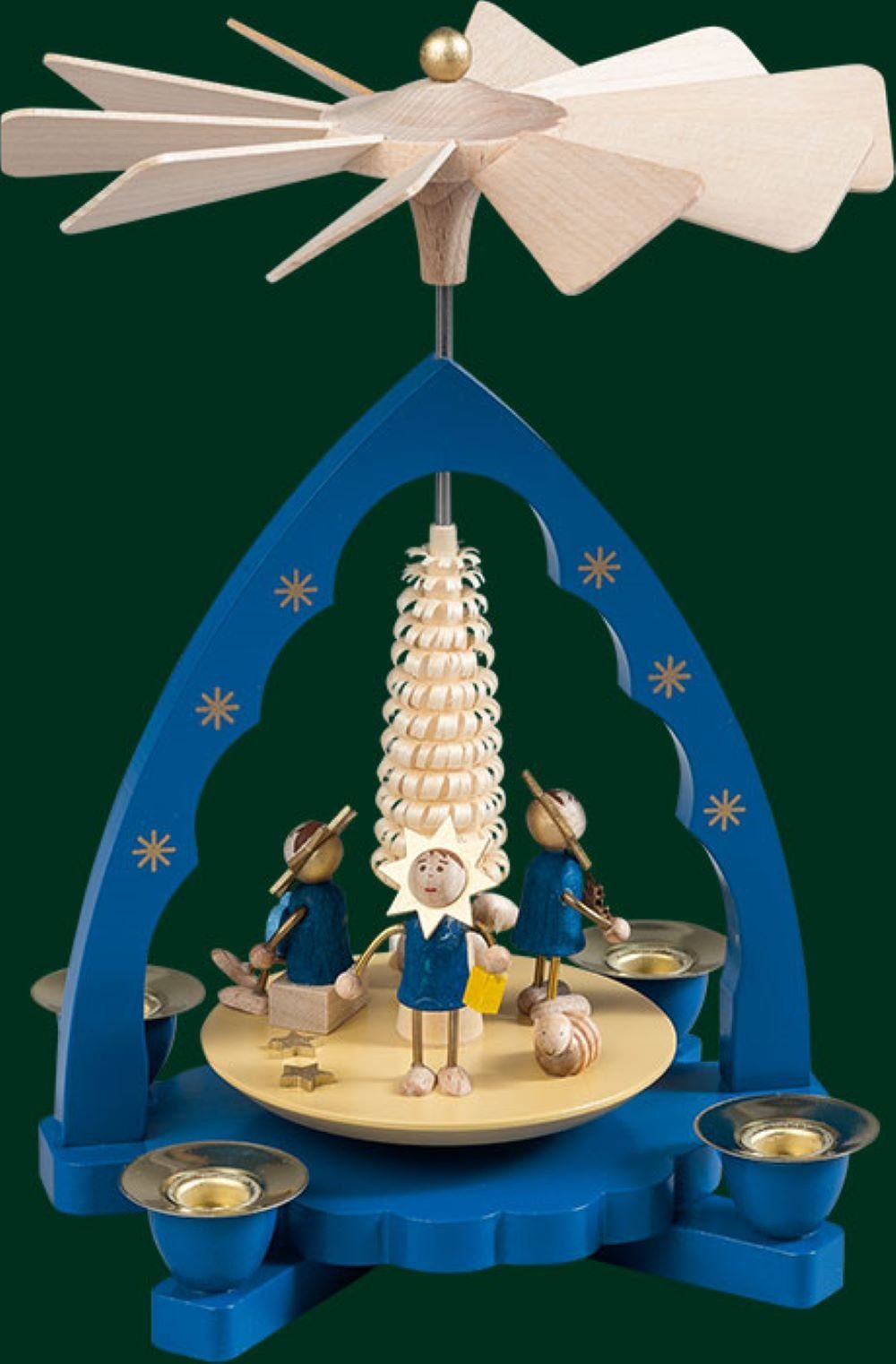 Richard Glaesser Weihnachtspyramide Sternentrio blau, Höhe 19cm, Handwerkskunst original Erzgebirge