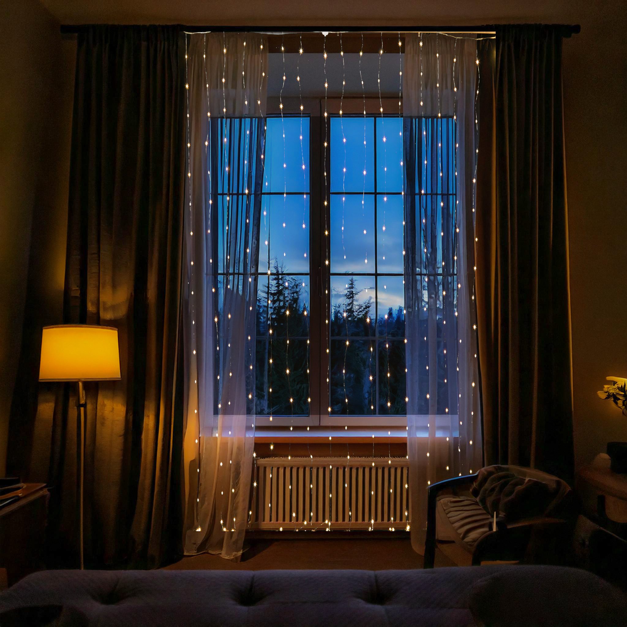 MARELIDA LED-Lichtervorhang Draht Weihnachtsdeko für Fenster 20 Stränge 400LED 1,9x2m Innen Außen, 400-flammig