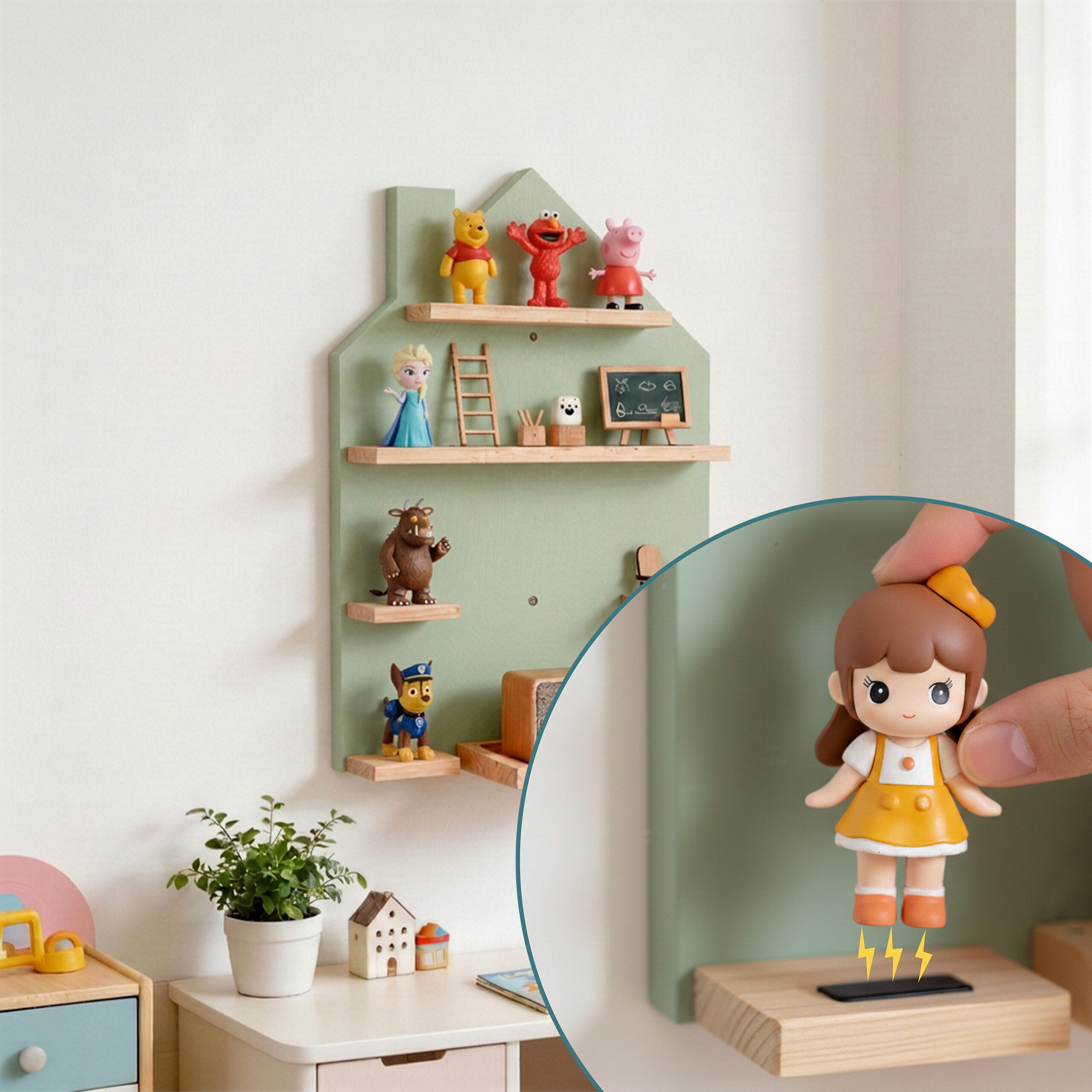 relaxdays Kinderregal Toniebox Regal Haus, 1-tlg., salbei. – Bild 3 von 5