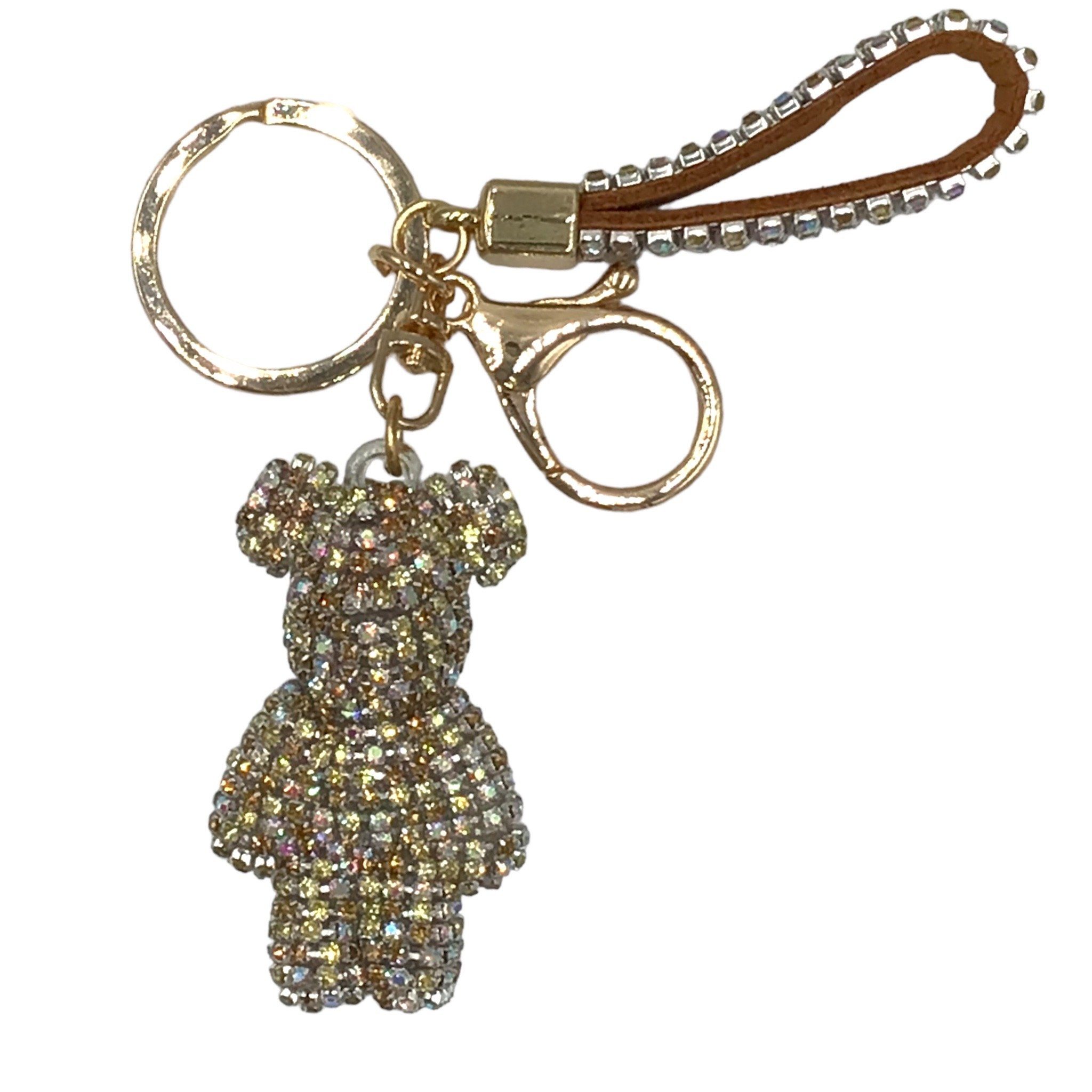 Steinfixx® Schlüsselanhänger Edler Strass Teddybär Cartoon Schlüsselanhänger mit Lederband (Teddybär Anhänger mit Schlüsselring und Karabinerhaken sowie Schlaufe), Schlüsselanhänger - Handyanhänger reich bestückt mit Rhinestones