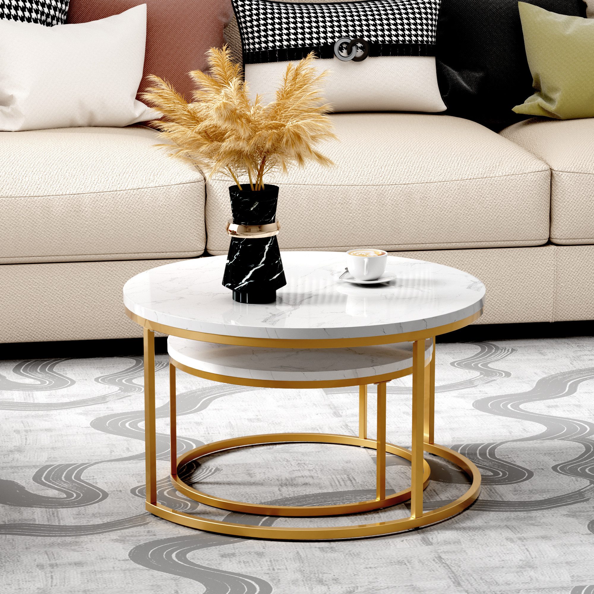 OKWISH Couchtisch 2-teiliges Couchtisch-Set mit elegantem Design (tabiler E günstig online kaufen