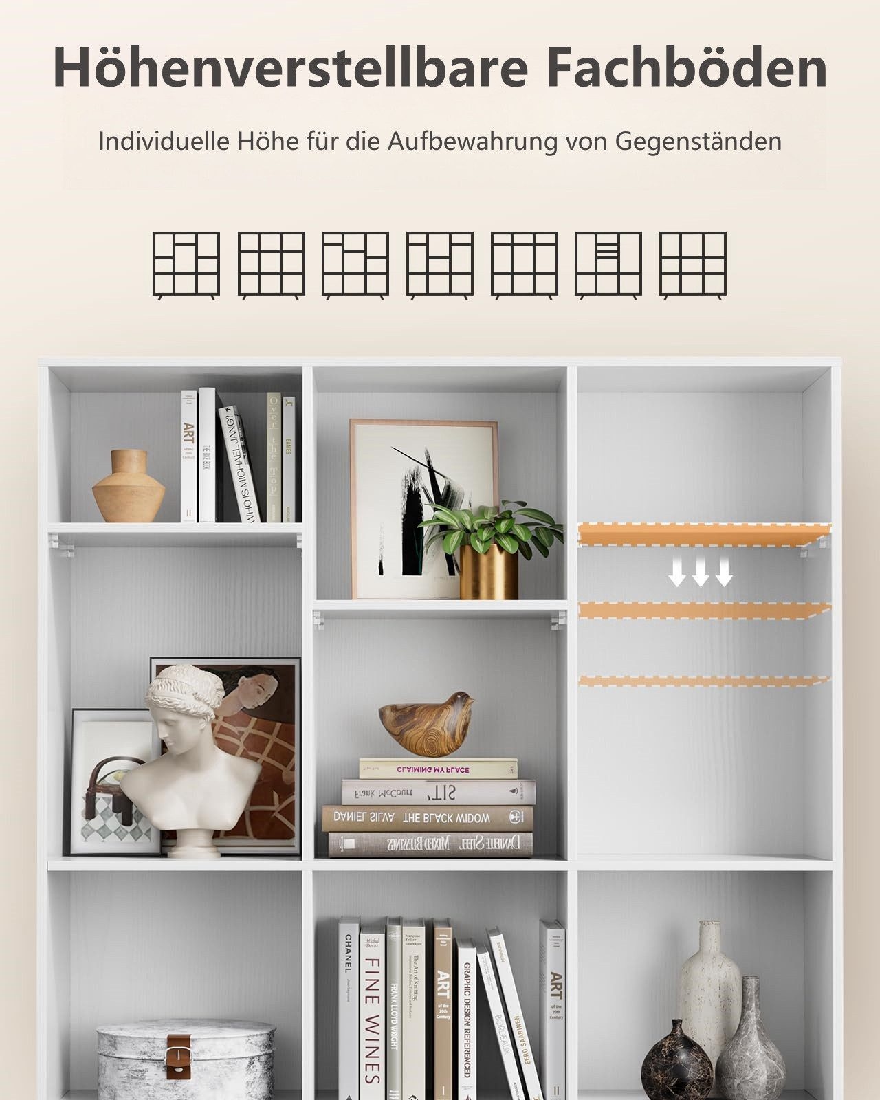 Totnz Bücherregal 5 Etagen mit 9 Würfelfächern – Massivholz Regal, Hohes Bü günstig online kaufen