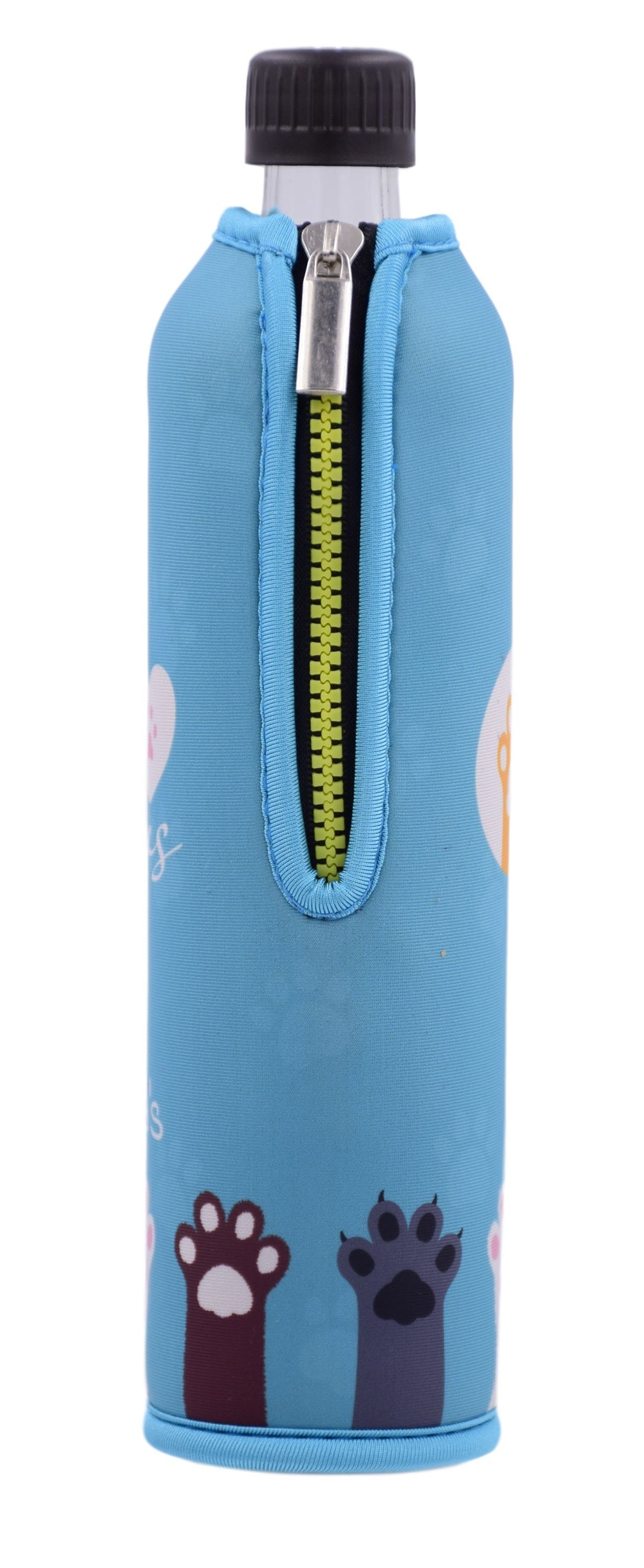 Trinkflasche Glasflasche mit Neoprenbezug Pfote 500 ml