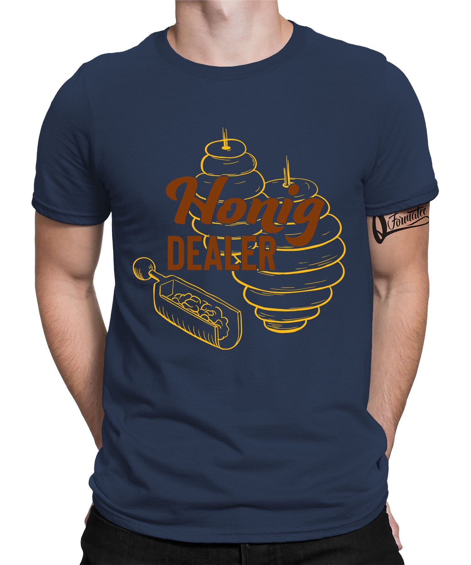 Quattro Formatee Kurzarmshirt Honig Dealer - Biene Imker Honig Herren T-Shirt (1-tlg) Navy Blau