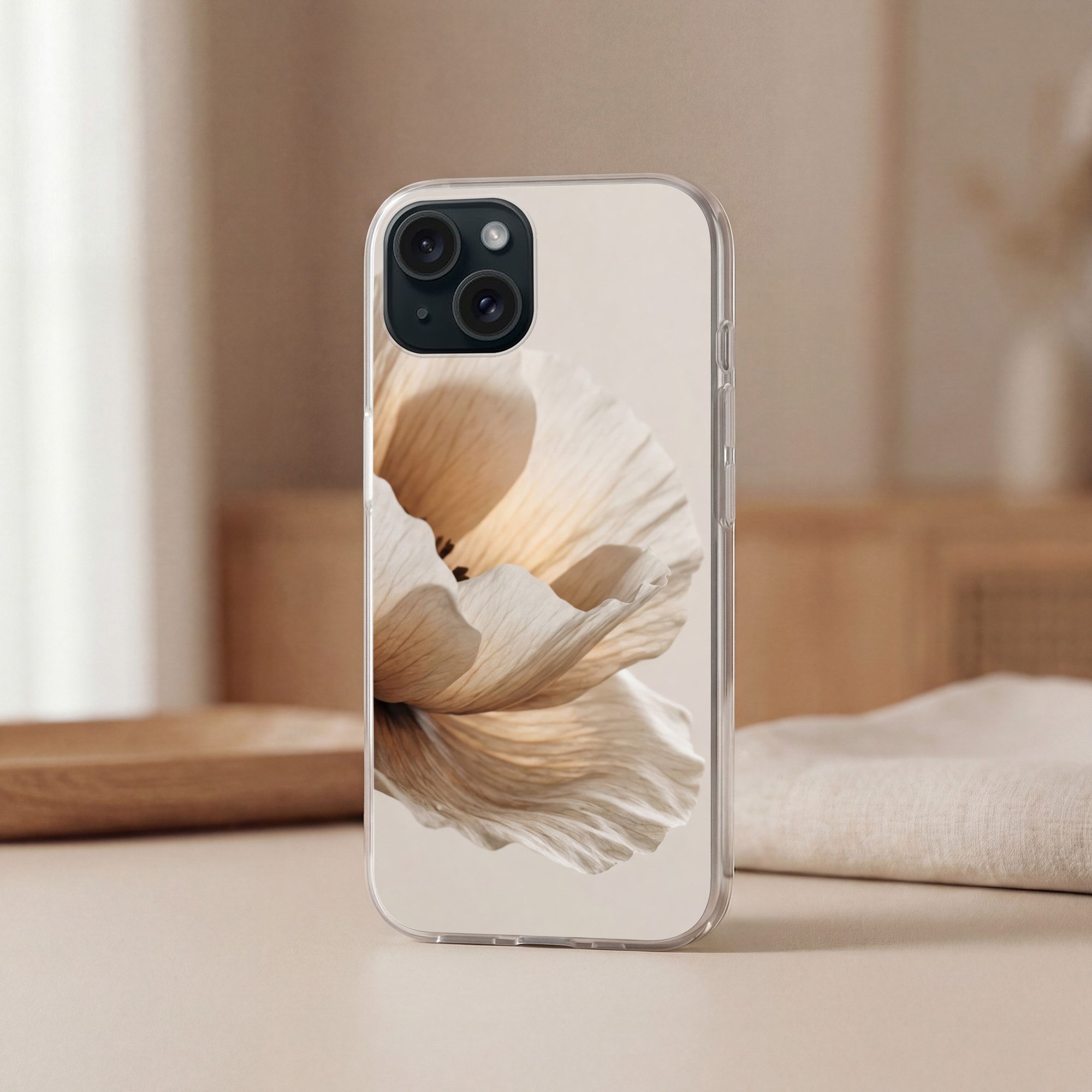 MuchoWow Handyhülle für Apple iPhone 15 Blume - Beige - Creme, Smartphone-Bumper, Print, Handy Schutzhülle Dünn