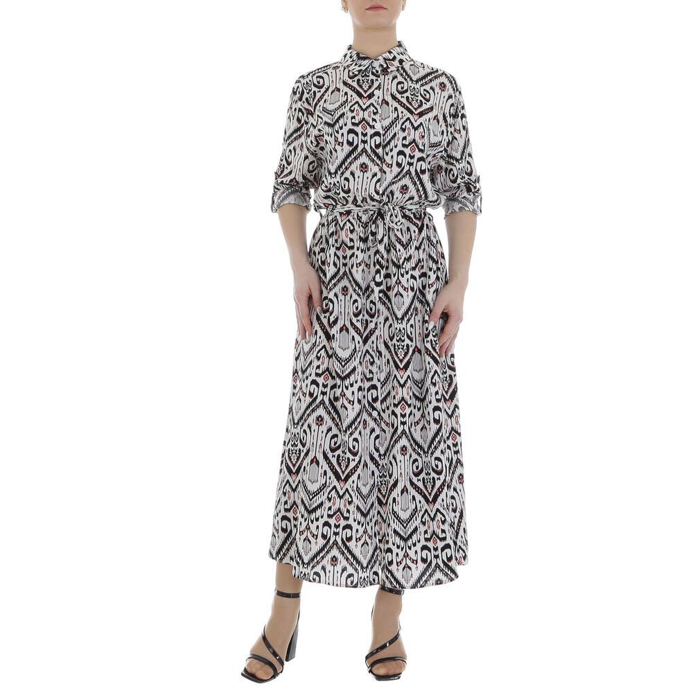 Ital-Design Maxikleid Damen Freizeit (85885246) Ornamente Blusenkleid in Schwarz