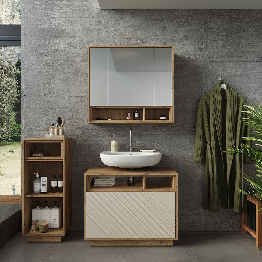 Vicco Badmöbel-Set Beatrice, Cashmere/Artisan-Eiche, 3-er Set, (3-St., 3er Set)