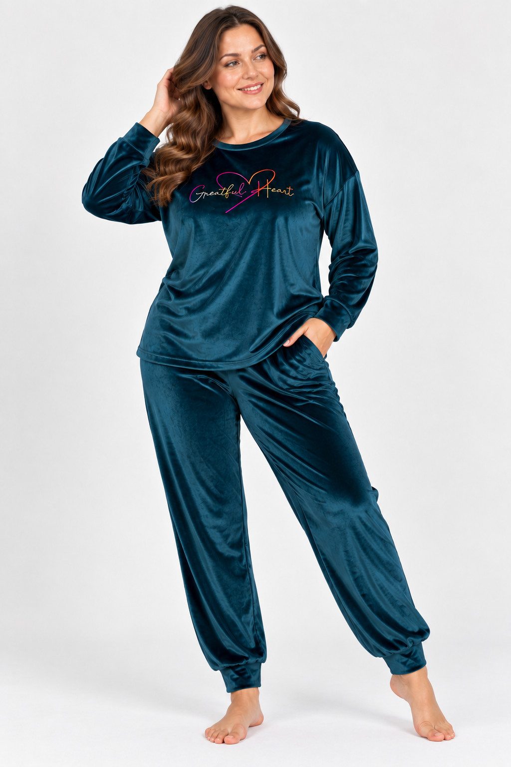 fashionshowcase Schlafanzug Damen Hausanzug aus Samt Pyjama Set für Herbst & Winter (2-teilig, 2 tlg., Langarm-Oberteil + lange Hose) kuschelig weicher Samt-Loo – Bild 3 von 5