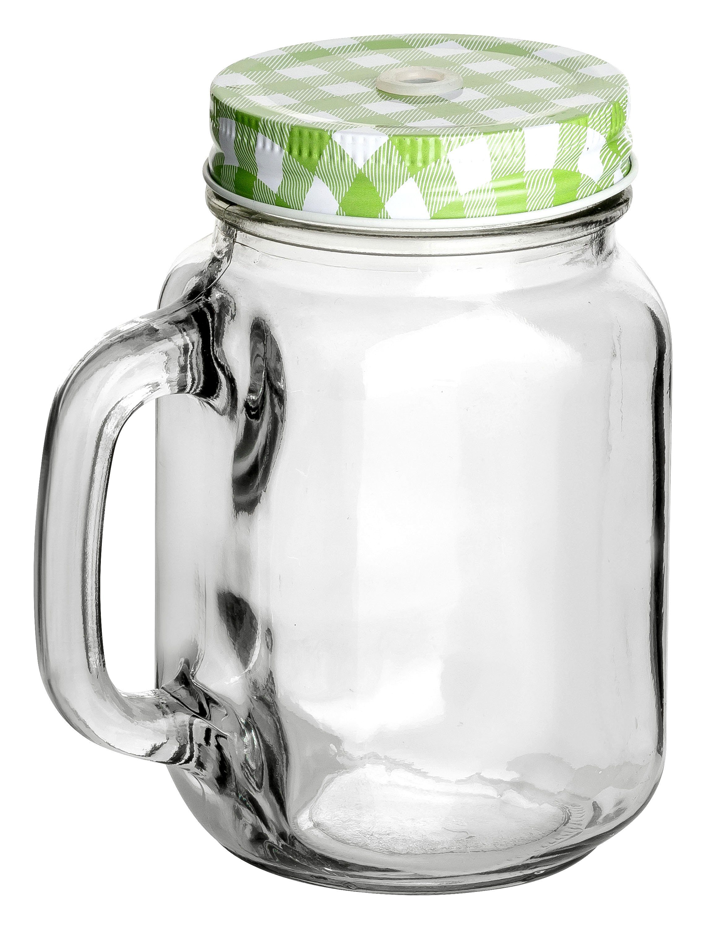 gouveo Gläser-Set Trinkgläser 450 ml mit Schraubdeckel - Trinkglas mit Henkel, 6-tlg., 6er Set, grün/silber