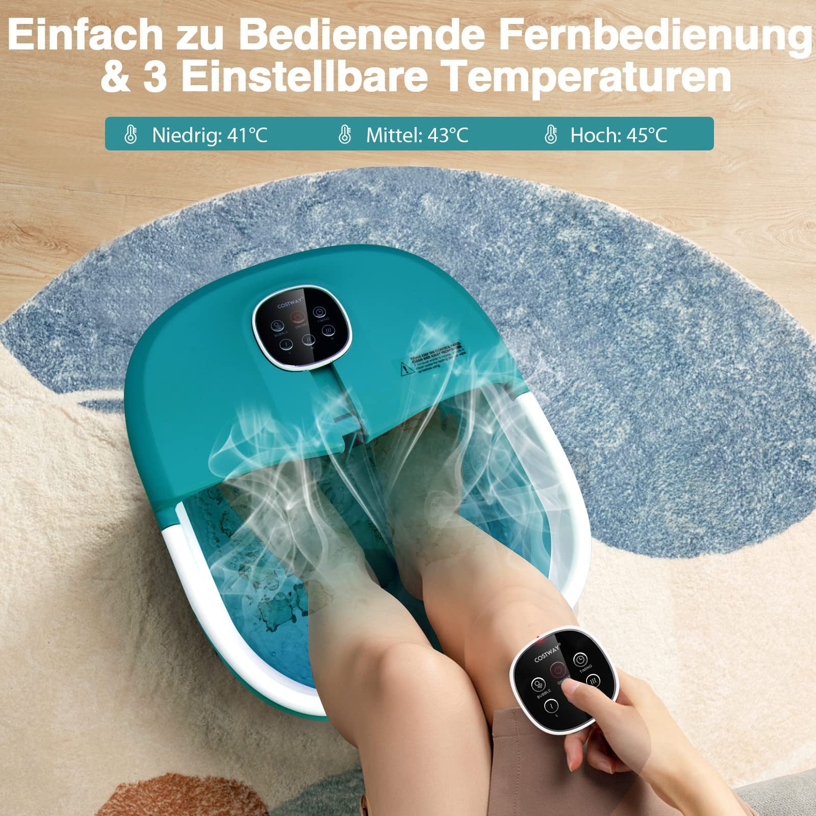 COSTWAY Fußbad mit 16 Massagerollen, Fußmassagegerät mit Fernbedienung