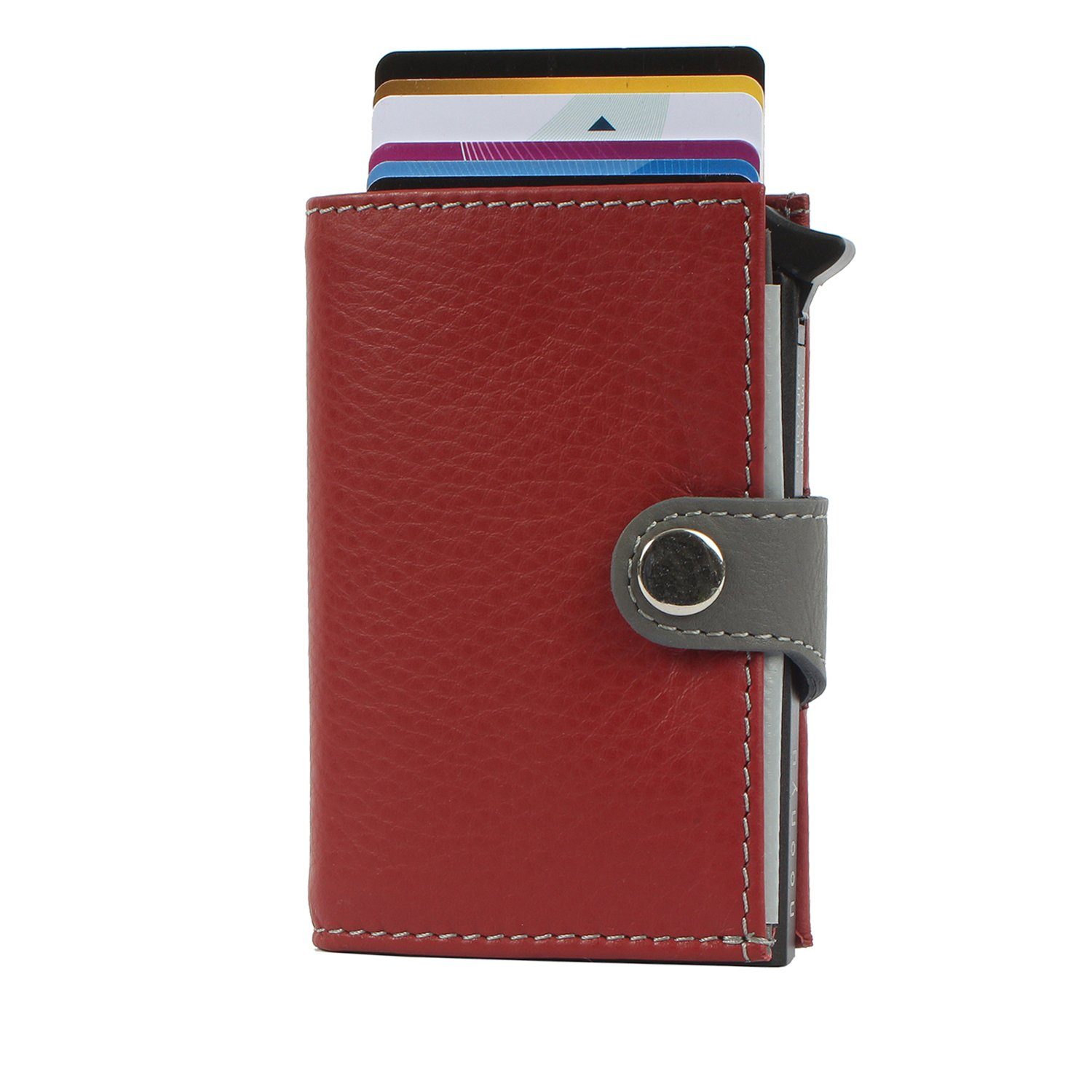 Kreditkartenbörse Geldbörse leather, noonyu single karminrot Upcycling Leder Margelisch Mini aus
