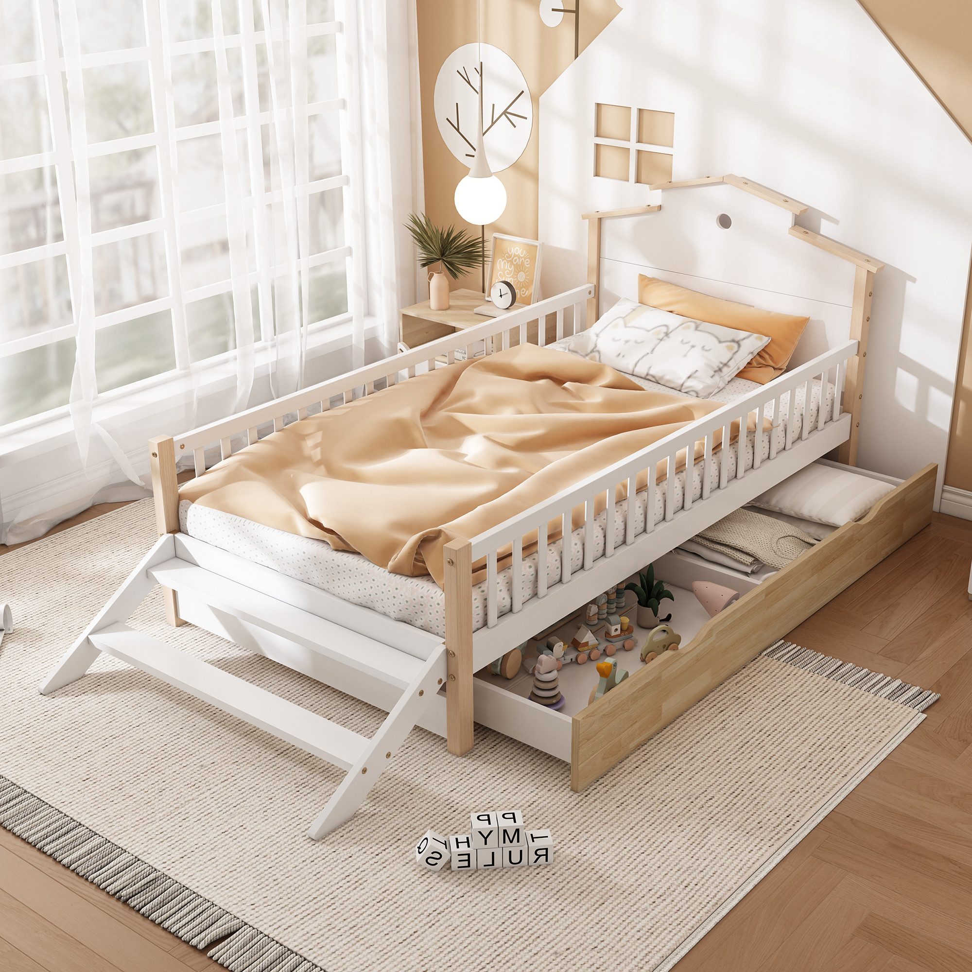 REDOM Kinderbett Holzbett Stauraumbett Einzelbett Jugendbett günstig online kaufen