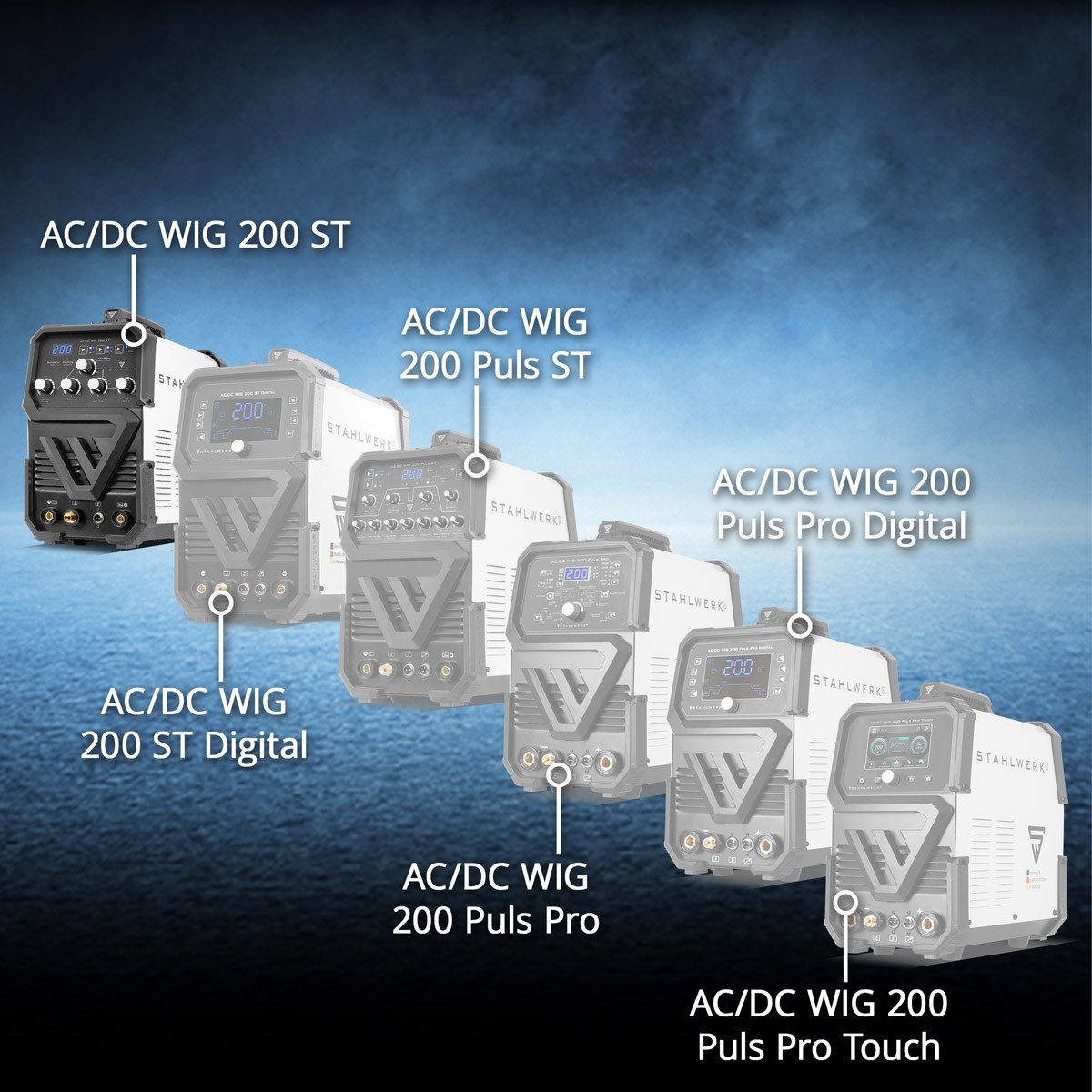 STAHLWERK Inverterschweißgerät AC/DC WIG 200 ST Schweißgerät 200 A AC/DC WIG HF E-Hand MMA, 30 - 200 A, Packung}, 10-tlg., Einzelgerät, Kombi Schweißgerät mit 2 – Bild 2 von 5