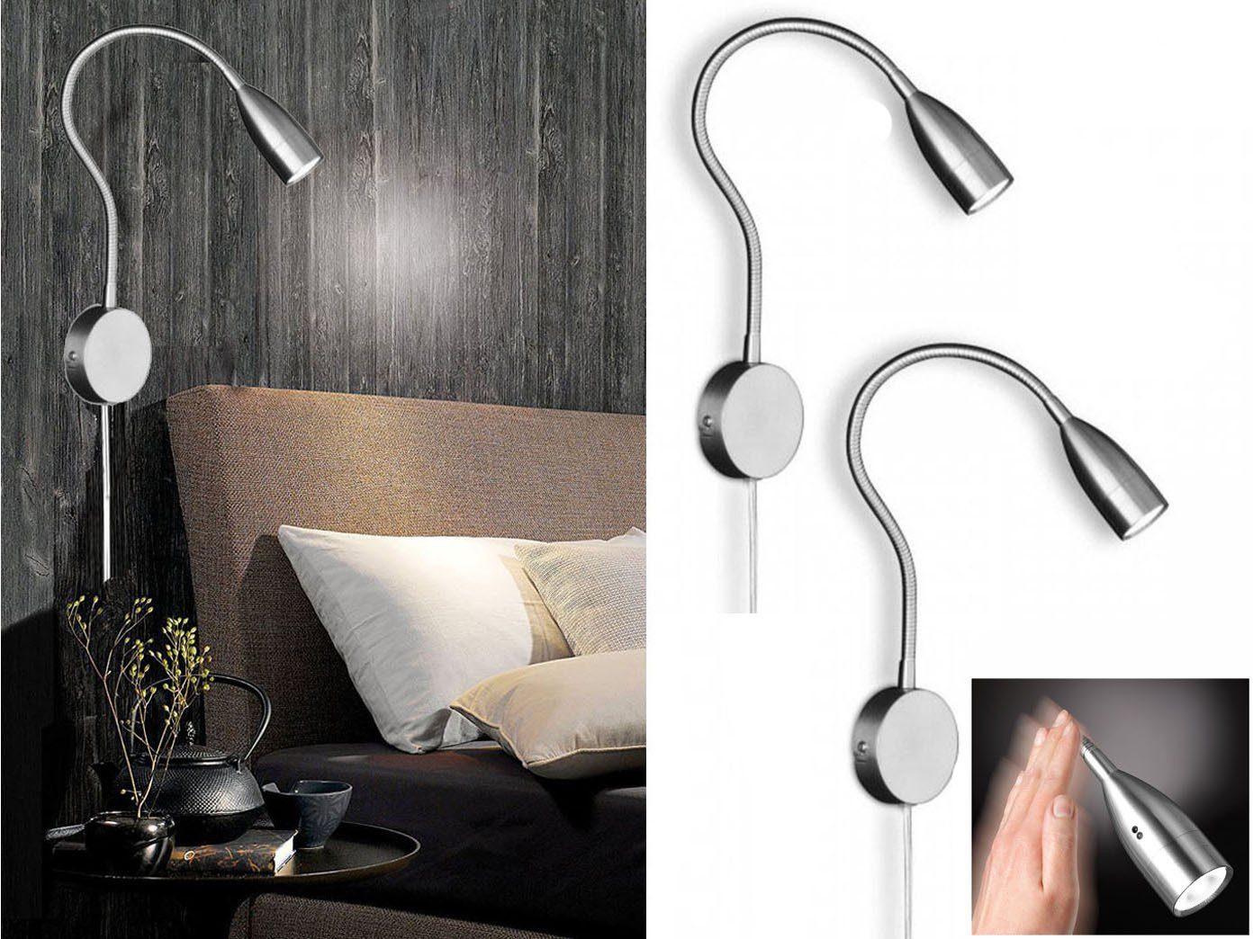 FISCHER & HONSEL LED Leselampe, Dimmfunktion, LED fest integriert, Warmweiß, 2er SET Bett-Leuchten Wand-Montage, Schwanenhals-Lampen dimmbar