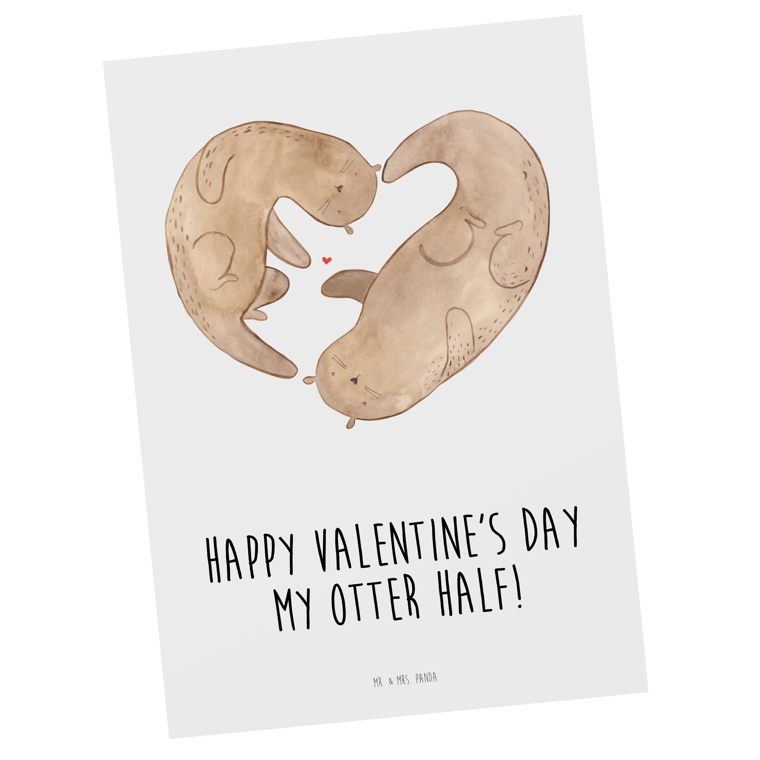 Mr. & Mrs. Panda Postkarte Otter Valentine - Weiß - Geschenk, Ansichtskarte, Hochzeitstag, für M