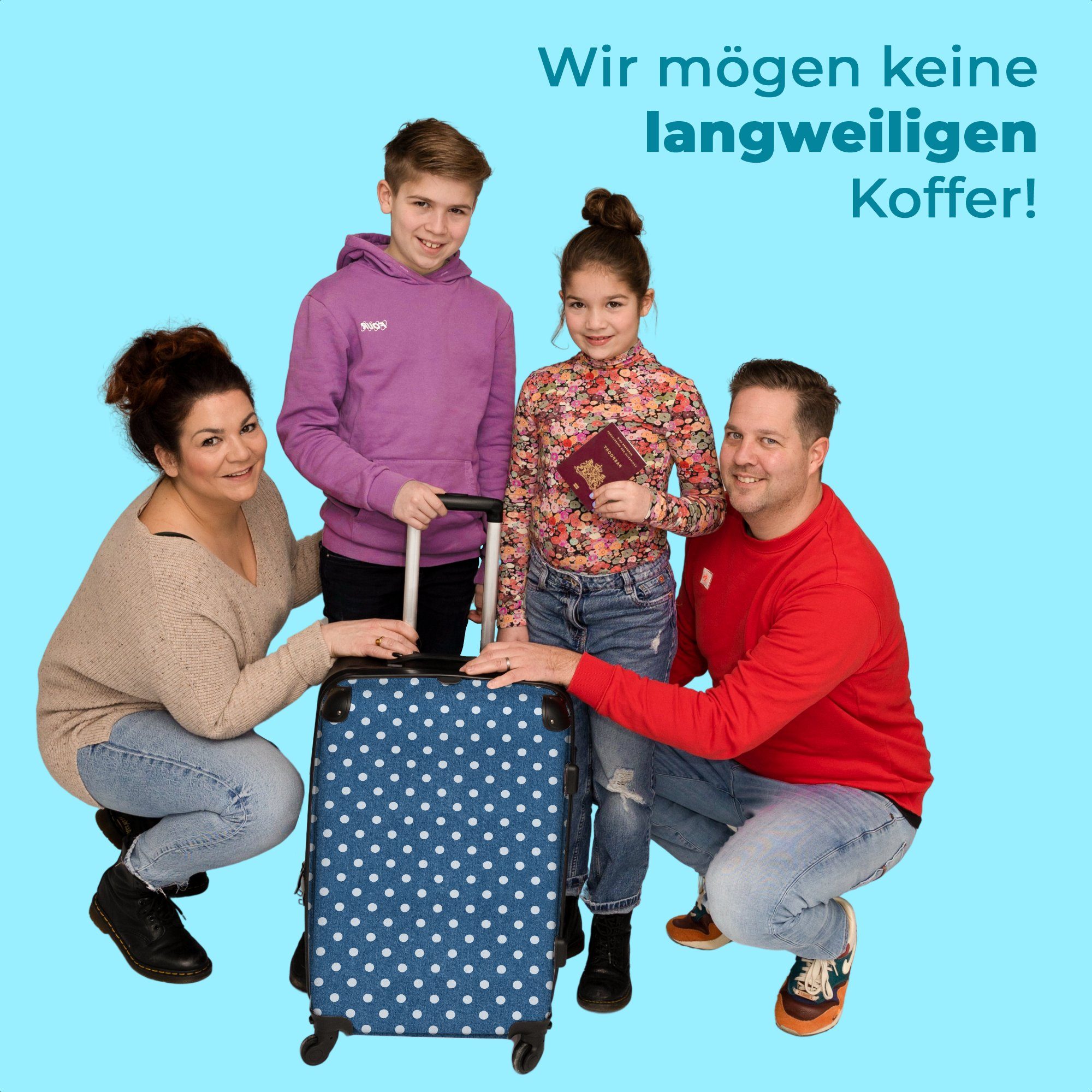 4 - - - Aufgabegepäck Koffer Trolley NoBoringSuitcases.com© Weiß Rollen, - 4 67x43x25cm Punkte mit Rollkoffer Rollen Muster, Reisekoffer Blau Große