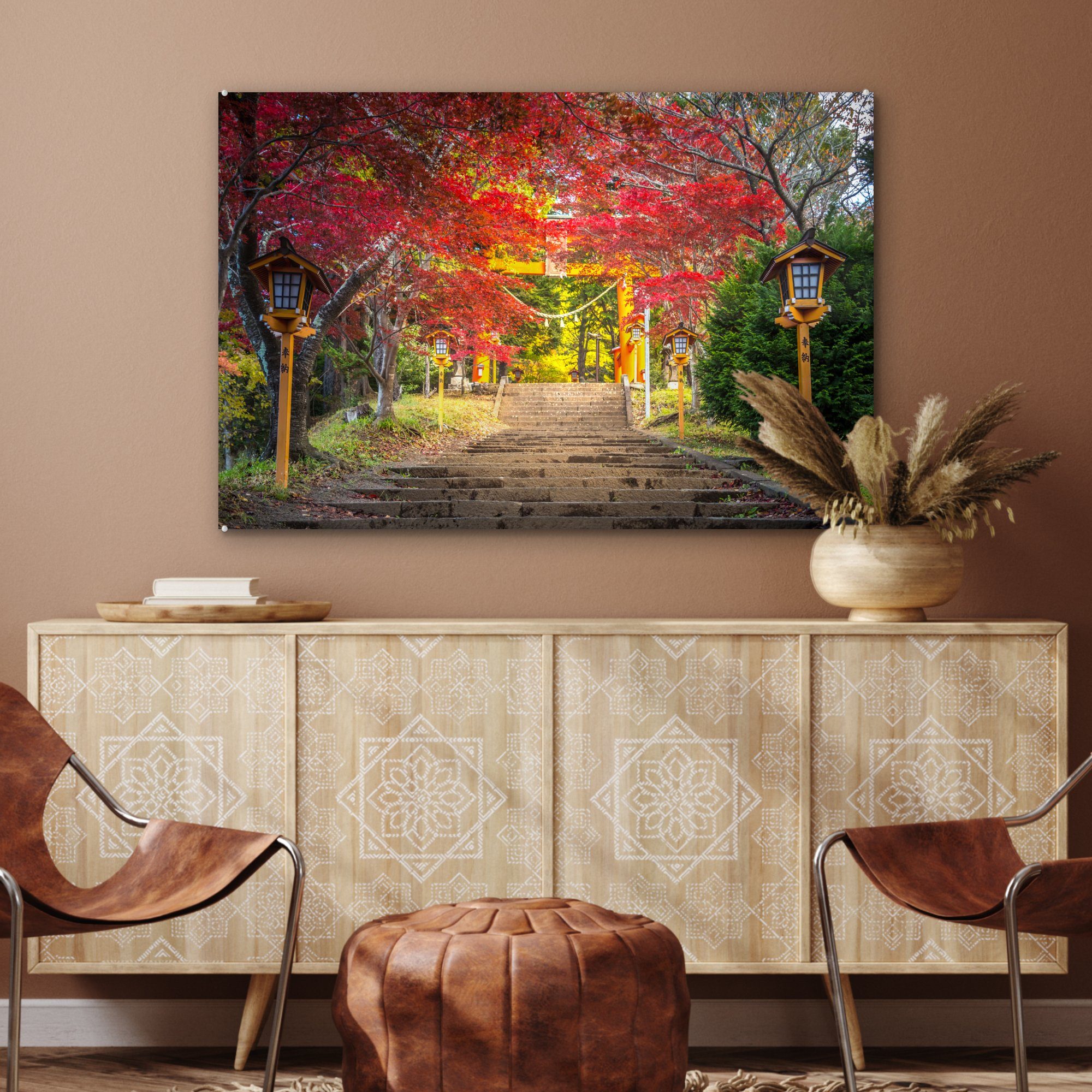 MuchoWow Acrylglasbild Japanischer Garten Herbst, im Acrylglasbilder (1 St), Wohnzimmer & Schlafzimmer