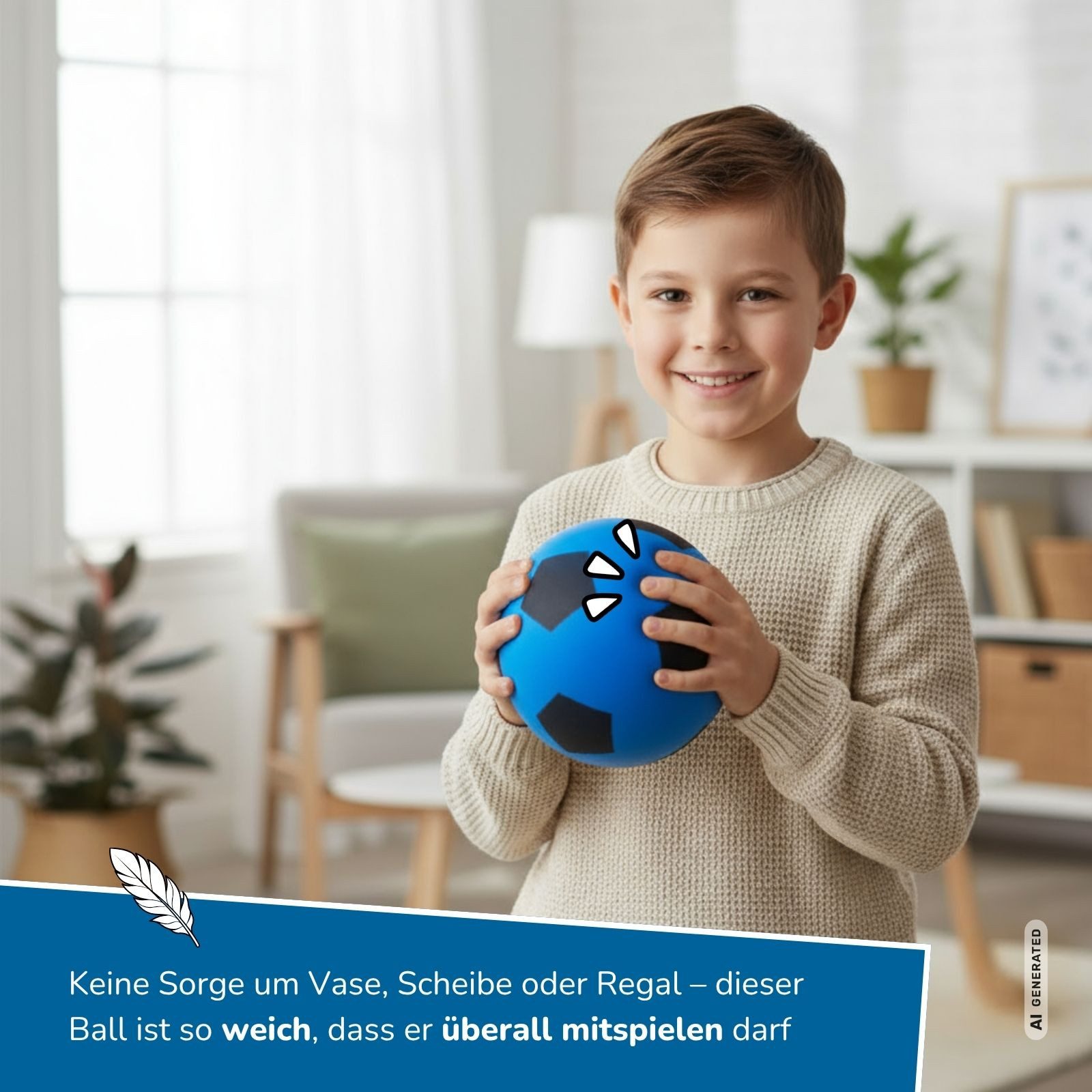 alldoro Softball Schaumstoff-Ball blau Ø 20 cm, weicher Soft-Fußball für Kinder, Sicherer Kinderball für drinnen & draußen, geeignet ab 0 Jahren