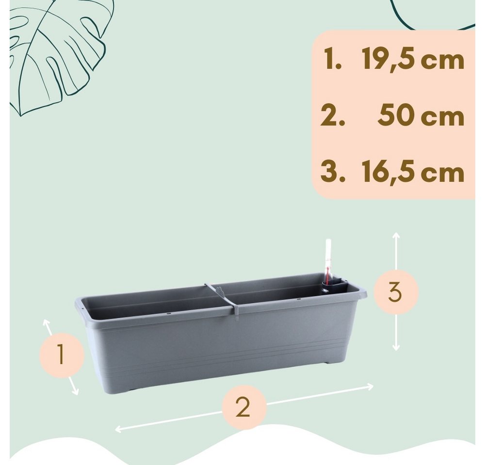 Thumbnail - GarPet Blumenkasten 2x Blumen Kasten Wasserspeicher Outdoor Gießschacht 50 cm Anthrazit