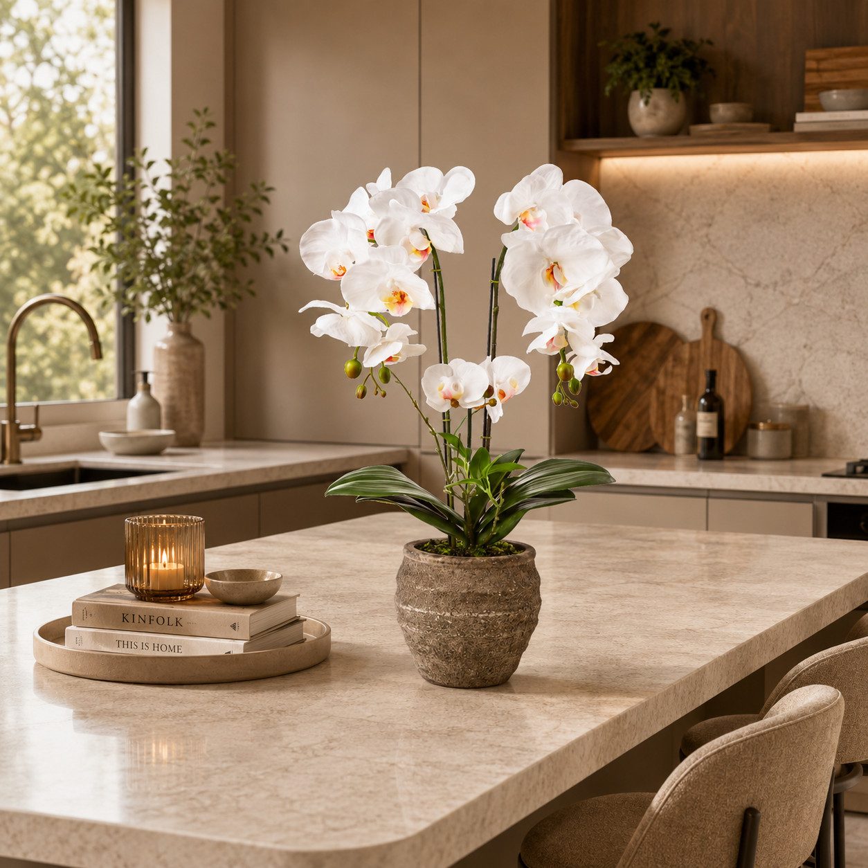 Kunstorchidee PASCH® Orchidee künstlich wie echt (60cm) in Urban Stone Töpfen Orchidee, PASCH, Real Touch Blüten, Handgefertigter Stone Cube