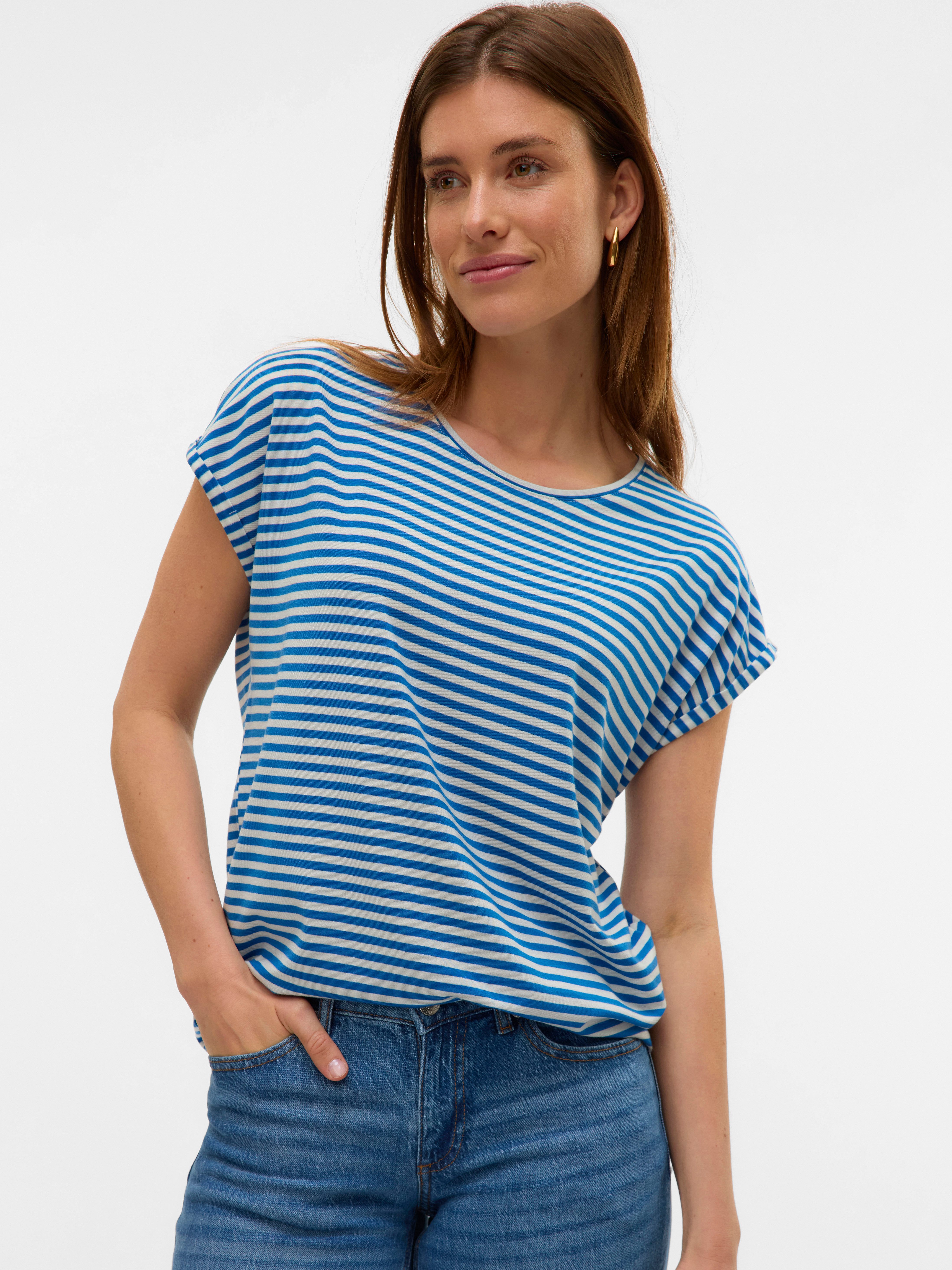 Vero Moda Rundhalsshirt VMAVA PLAIN SS TOP STRIPE GA JRS NOOS Materialmix, günstig online kaufen