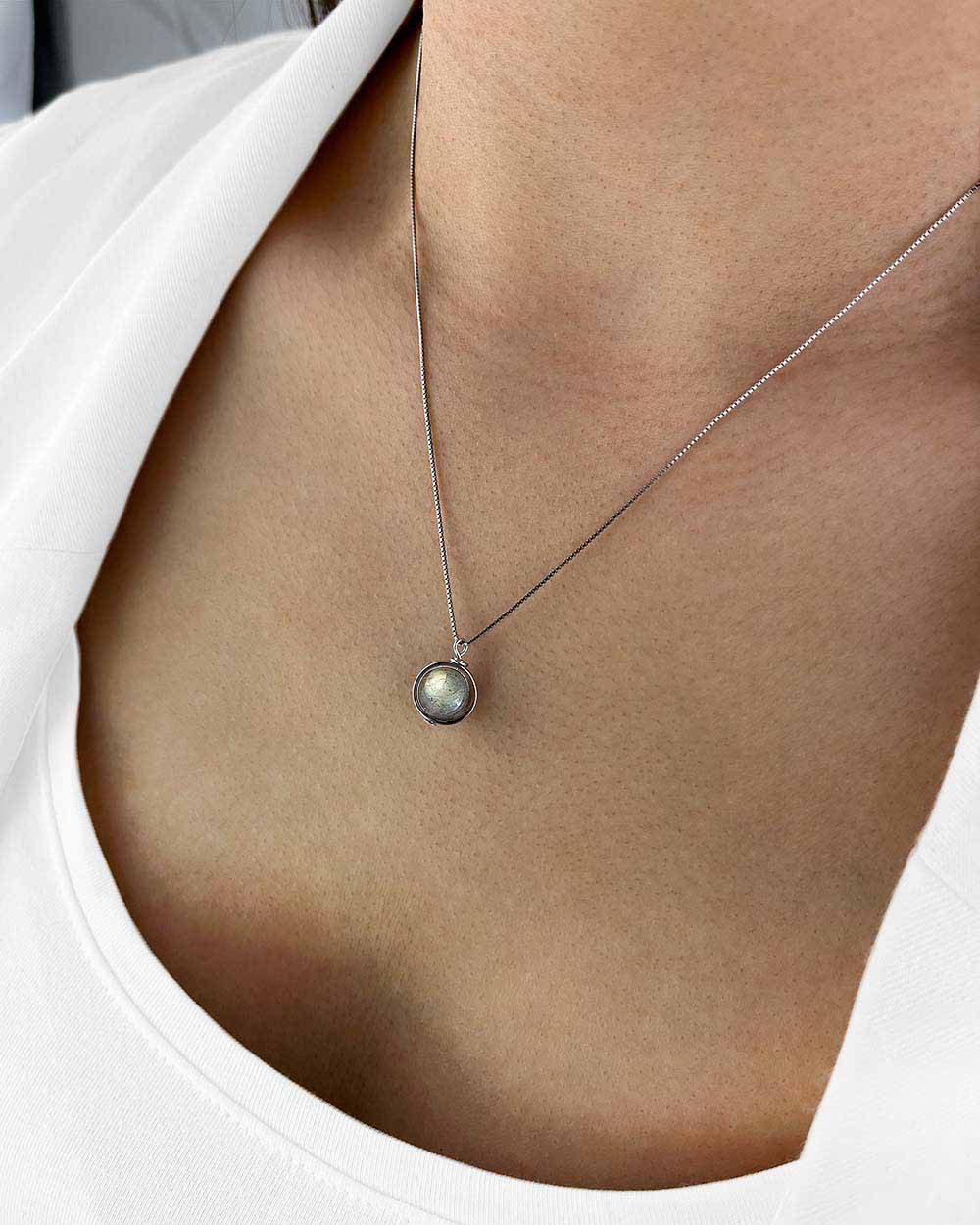 DANIEL CLIFFORD Kette mit Anhänger 'Luna' Damen Halskette Silber 925 Mondstein-Anhänger (inkl. Verpackung), größenverstellbare Silberkette 40cm - 45cm