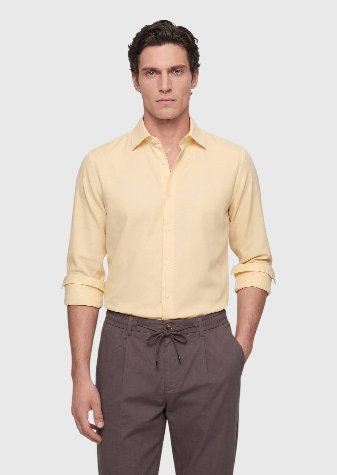 RAMSEY Hemdbluse Helles Gelbes Casual 100% Baumwollhemd