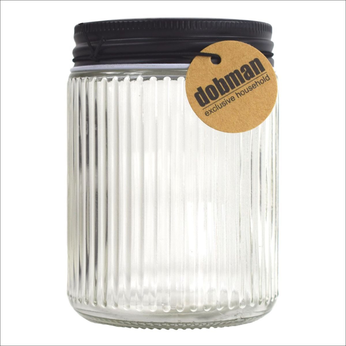dobman exclusive household Vorratsglas Glas mit Deckel in Schwarz ca. 0,3 L Vorratsglas gestreift Einmachglas, Glas, Metall, gestreifte Glas-Optik