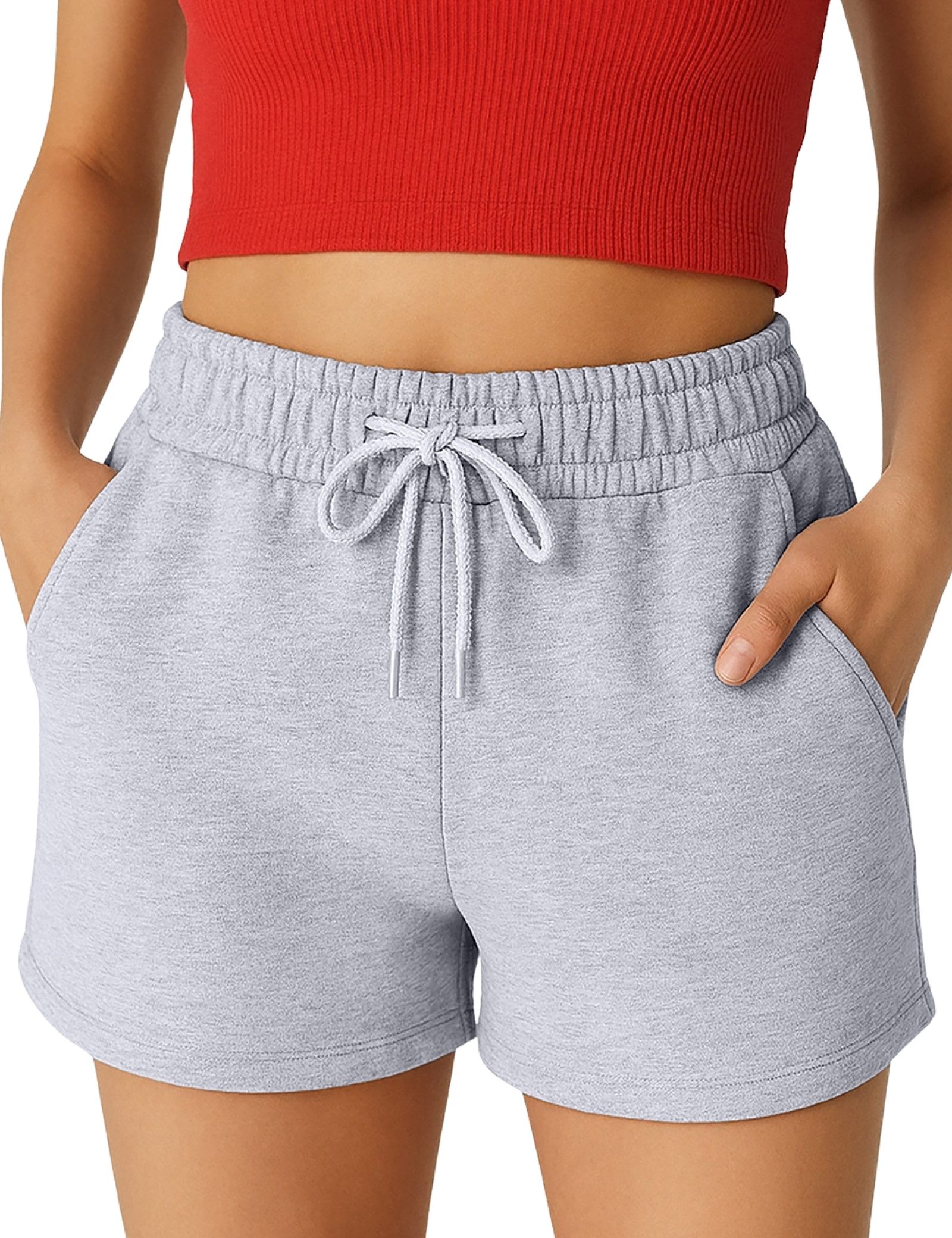 R-CAMP Sweatshorts Kurze Hose Damen Somen Shorts Kurzen Laufshorts Trainigshose Jungen Lycra, Baumwolle, Weiß