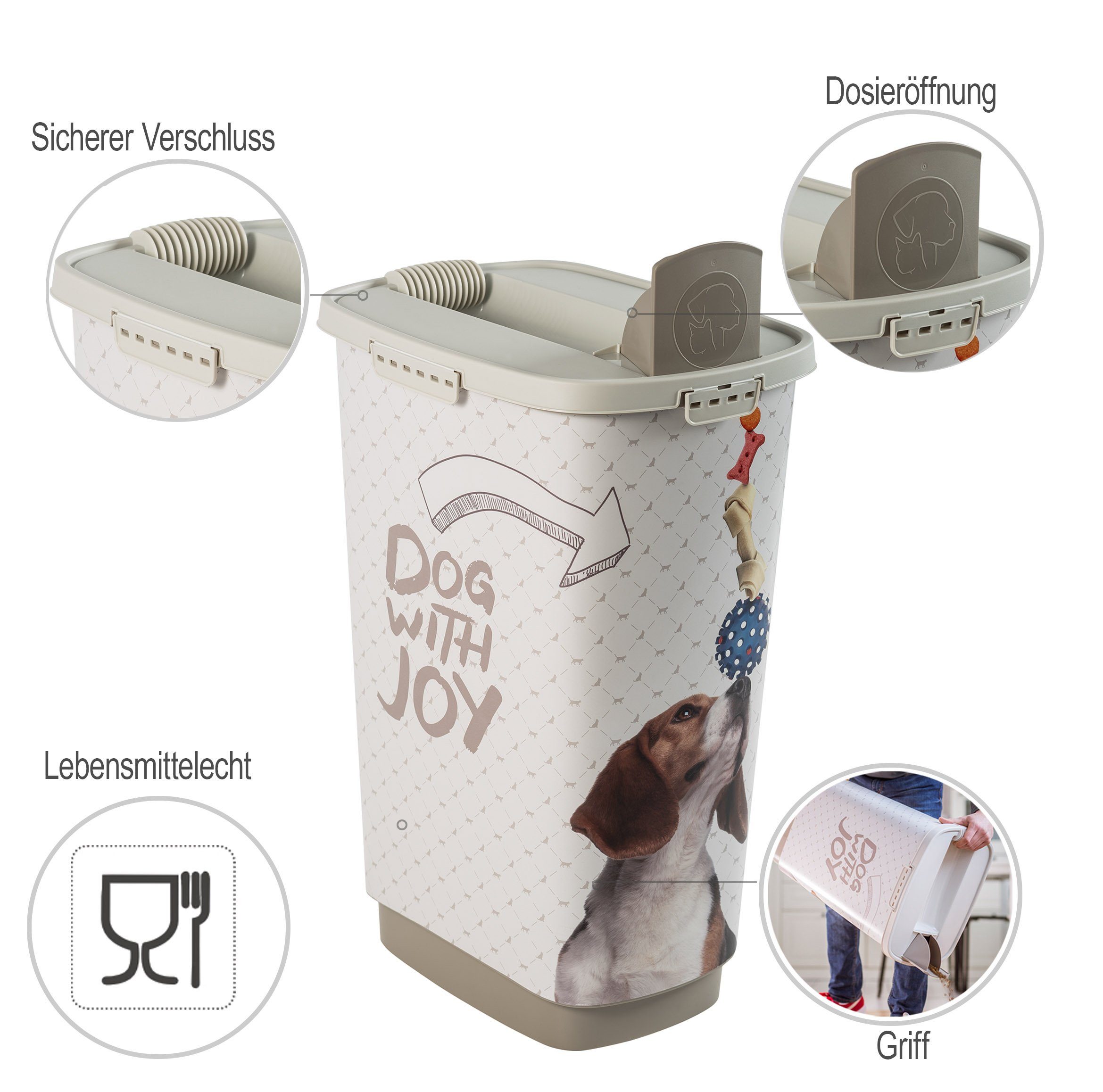 ROTHO Futterbehälter Futtercontainer 50l mit Deckel und Klappe für praktisches Dosieren, Kunststoff