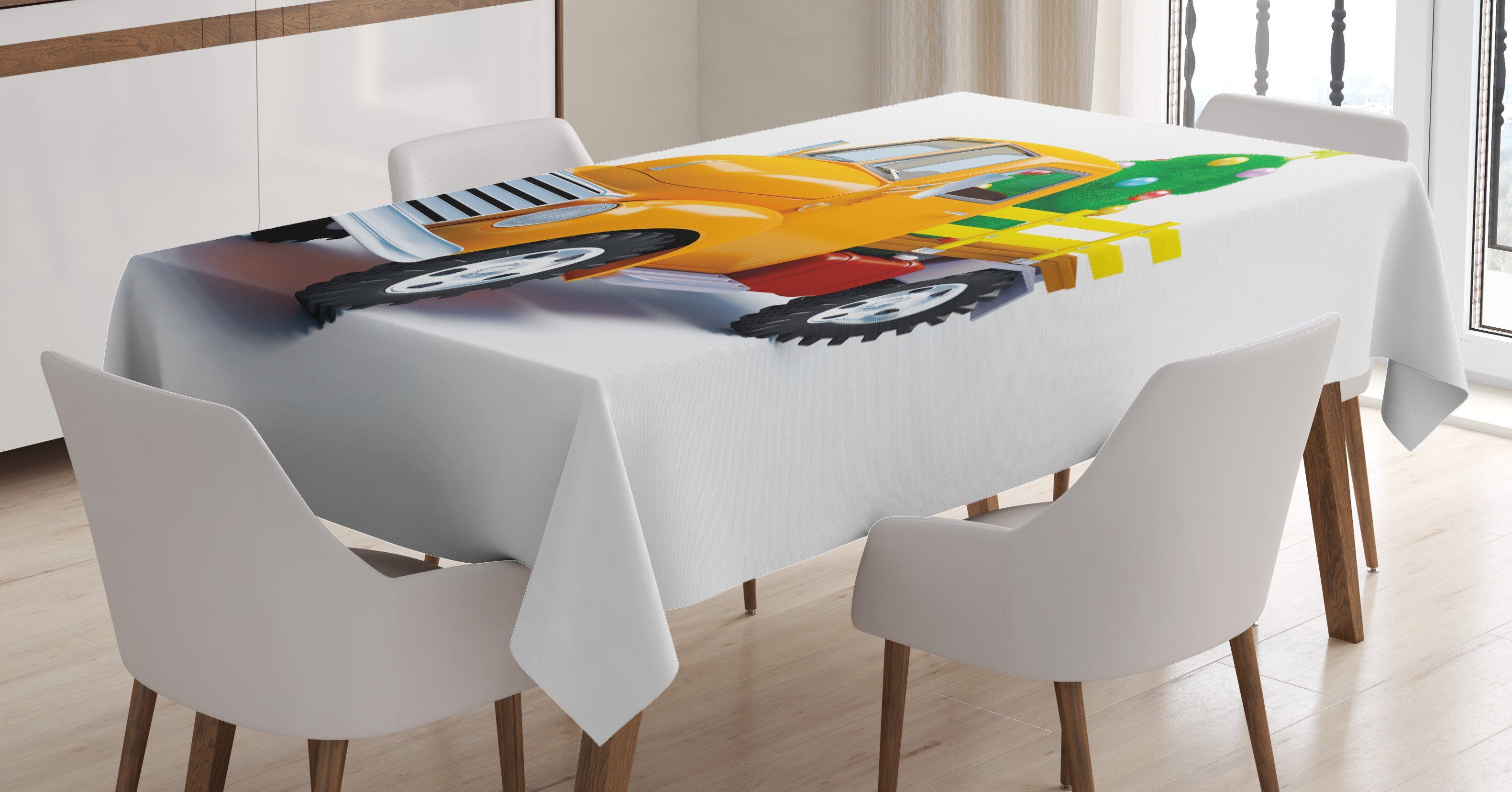 Abakuhaus Tischdecke Farbfest Bereich Farben, geeignet den Yellow Außen Waschbar Weihnachten Klare Weinlese-LKW Für