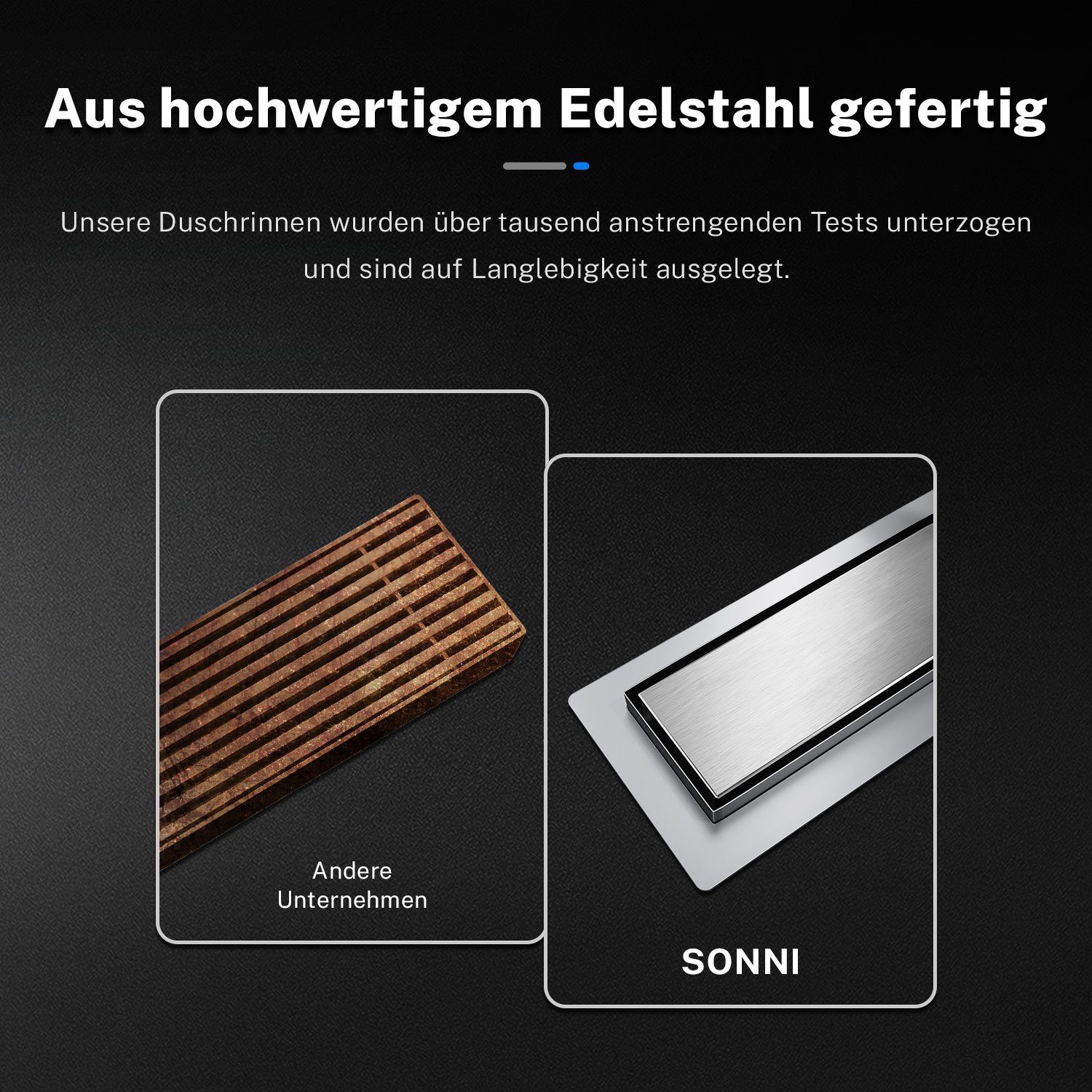 SONNI Duschrinne Edelstahl Duschrinne 90 cm komplettset befliesbar Bodenablauf Flach, Abflussrinne Siphon Ablaufrinne Bad