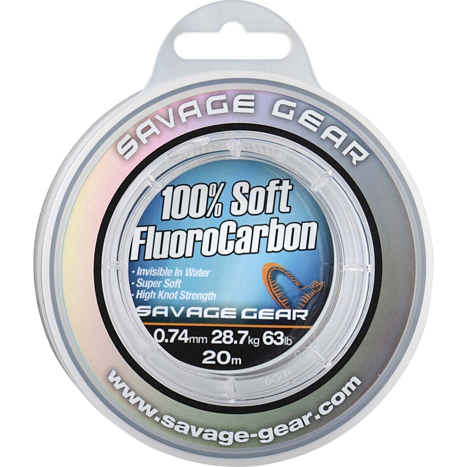 Savage Gear Angelschnur 100% Soft Fluorocarbon Fluo Vorfachschnur Angelvorfach, 50 m Länge, Unsichtbar im Wasser, Super weich, 100% Fluo