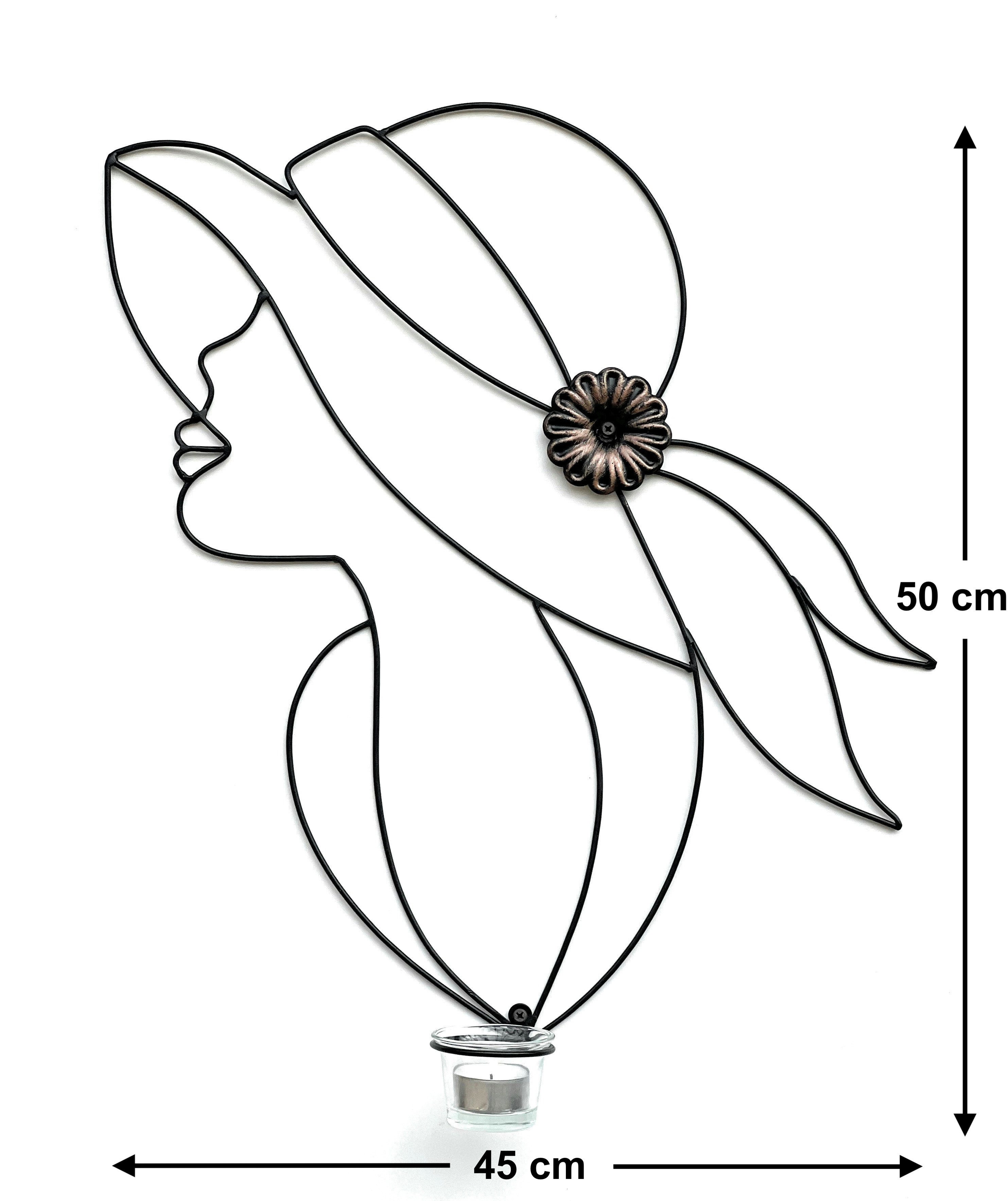 DanDiBo Teelichthalter Metall Schwarz 50 cm Dame Wandkerzenhalter 96324 Wandteelichthalter
