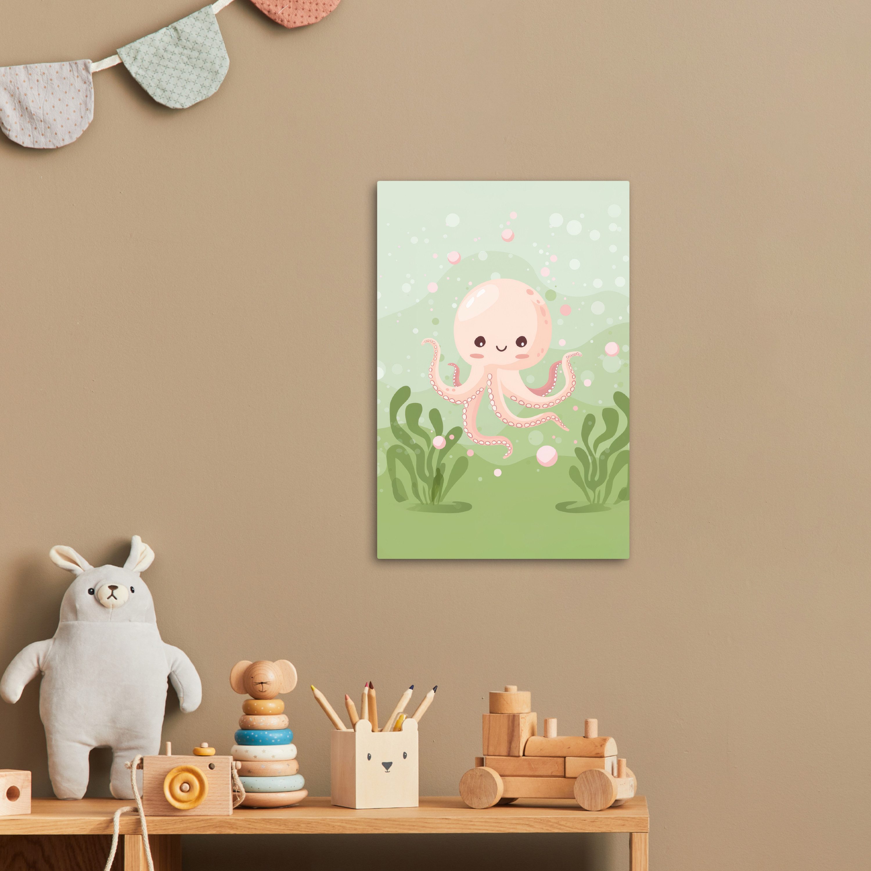 OneMillionCanvasses® Leinwandbild Oktopus - Meerestiere - Grün - Unterwasser, Fotodruck (1 St), Kinderzimmer Deko, Mädchen und Jungen Bilder 20x30 cm