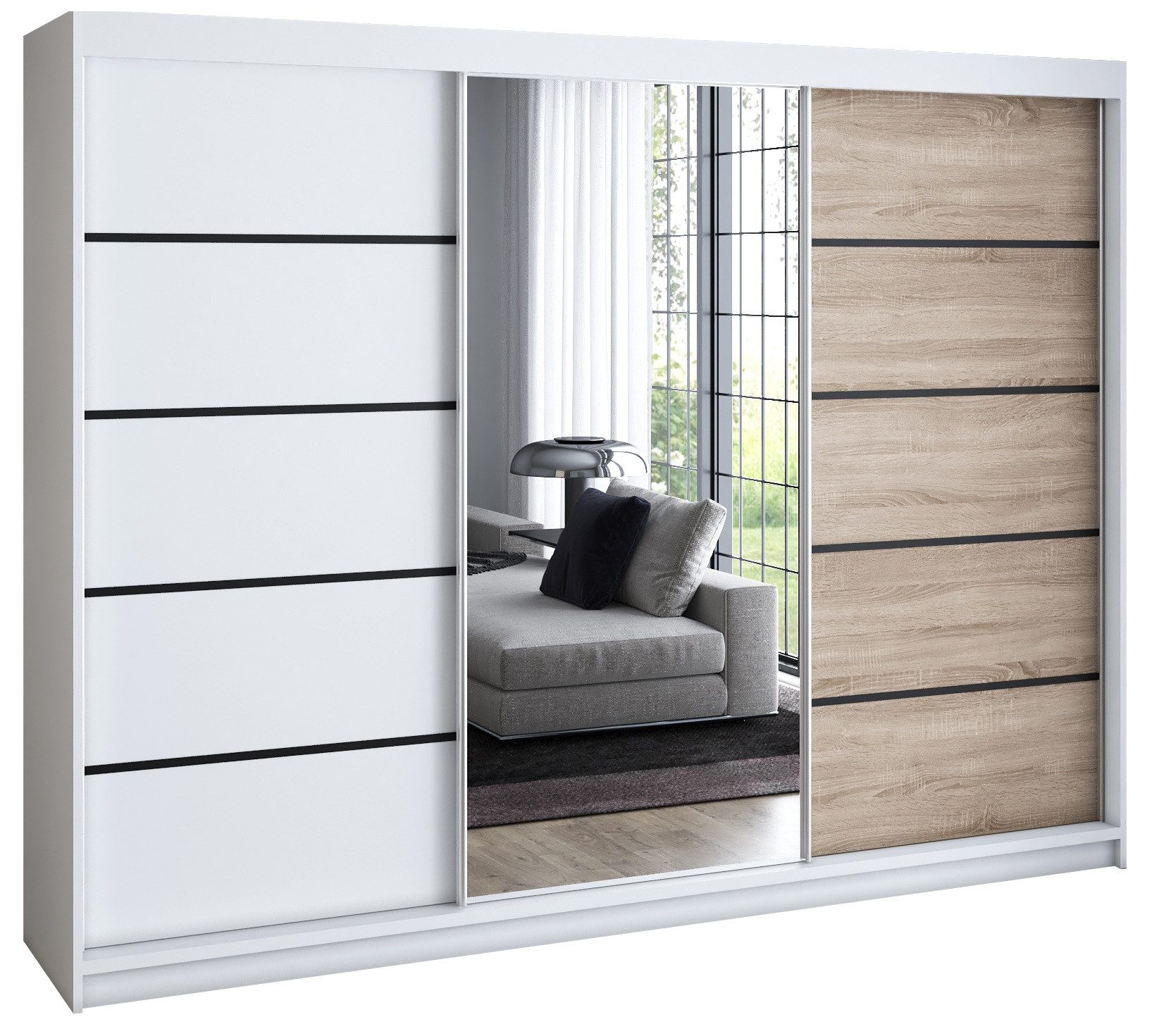 A&J MöbelLand GmbH Schiebetürenschrank VILUNO mit 4 Schubladen und Spiegel (TOP ANGEBOT! Geräumiger Schrank mit einer Breite von 200 cm und Spiegel, ideal zur Aufbewahrung von Kleidung und Accessoires. 4 Schubladen und viel Stauraum. TOP PRODUKT! Wählen Sie das ideale Modell für Ihr Schlafzimmer!, Inclusive 4 Schubladen) Breite: 200 cm, Höhe: 215 cm, Tiefe: 59,5 cm