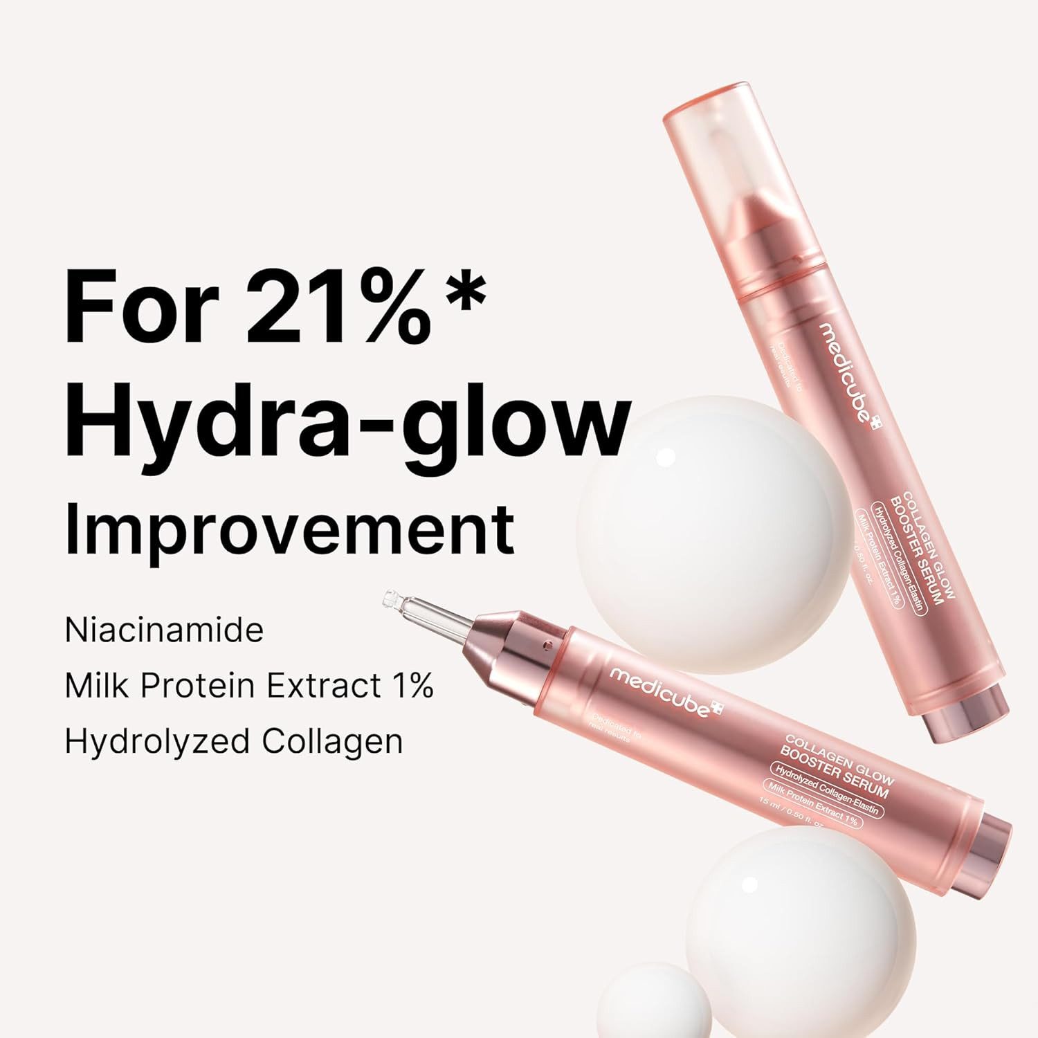 Medicube Gesichtsserum Collagen Glow Booster Serum 15 ml – milchiges Gesichtsserum mit hydrolysiertem Kollagen, Niacinamid & Hyaluron für sichtbaren Glow, festere Haut & langanhaltende Feuchtigkeit, ideal für alle Hauttypen
