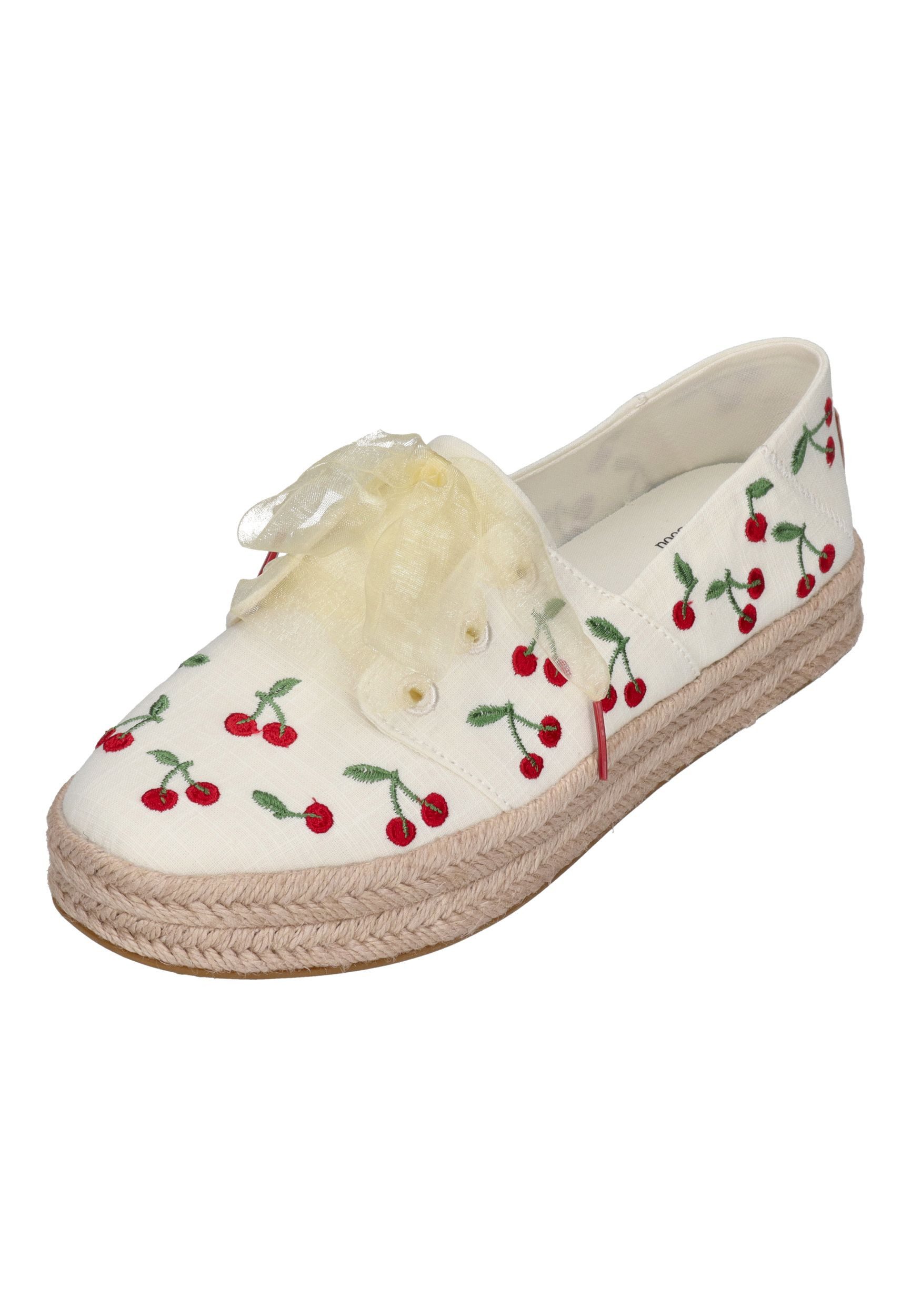 TOMS CAROLINA LACE UP Espadrille Egret Cherry Embroidery