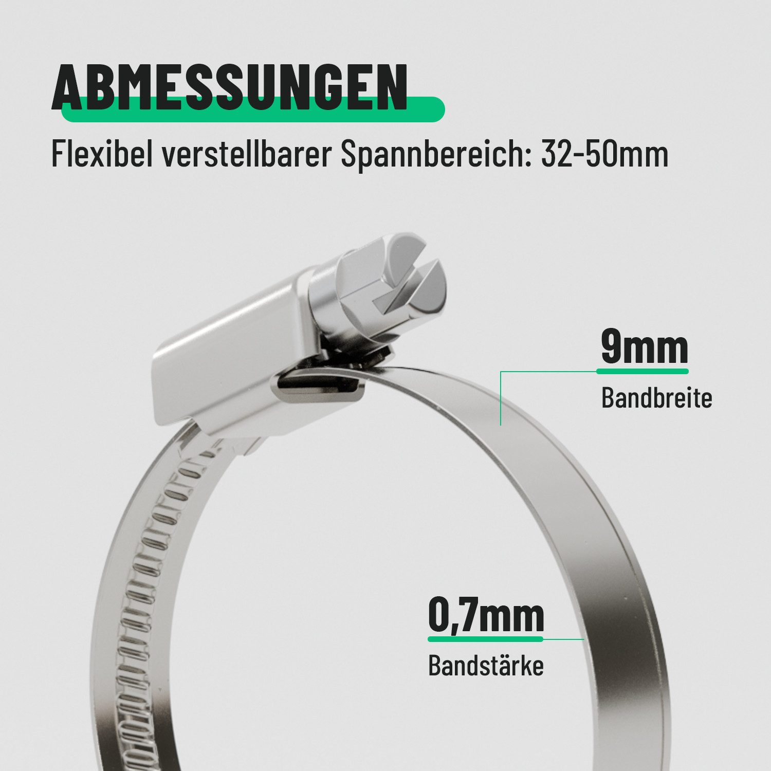 greate. Schlauchschelle 10x Schlauchschellen Edelstahl 32-50 mm - Einstellbare Schlauchschelle, (10-St) – Bild 5 von 5