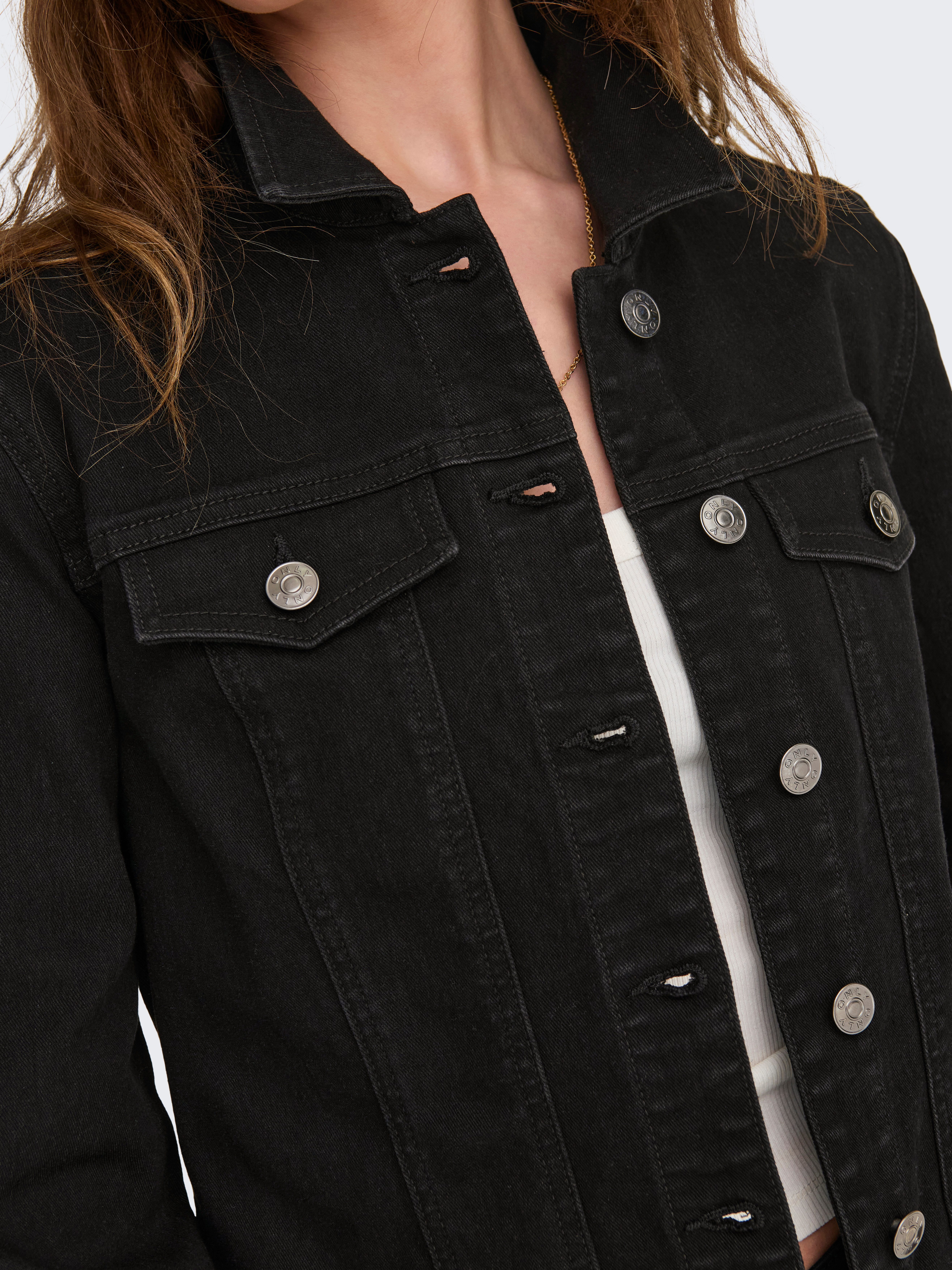 ONLY Jeansjacke ONLWONDER – Jeansjacke in kurzer Form mit Stretch figurbetont, casual, Denim, Baumwollmischung, Brusttaschen