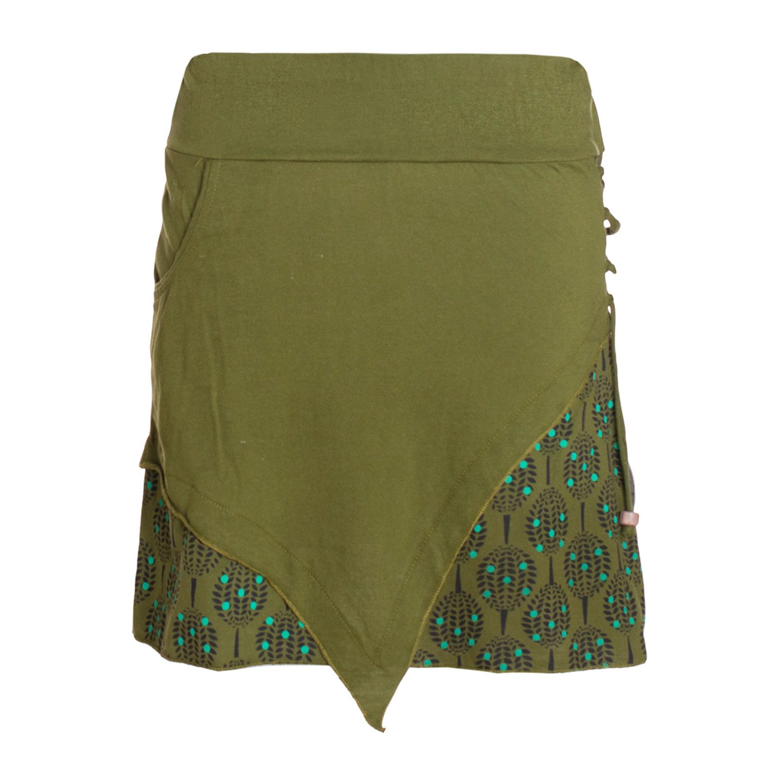 Minirock Asymmetrisch Blumen-Muster elastischer Bund mit Kordel-Zug und Taschen